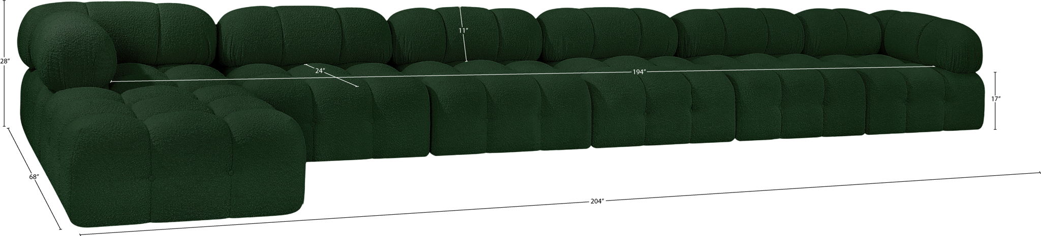 Ames - 7 Piece Boucle Fabric Modular L-Shaped Sectional