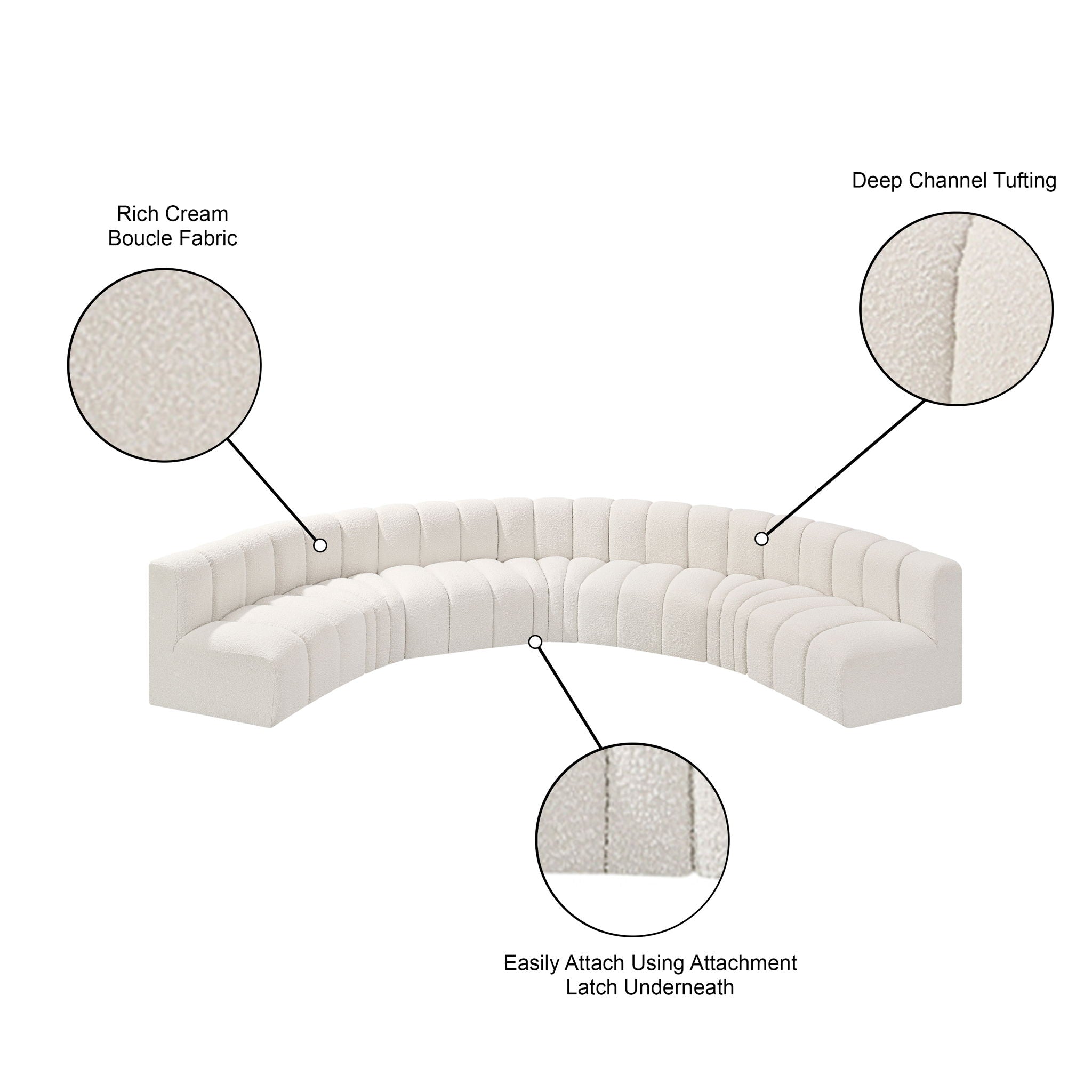 Arc - Boucle Fabric 7 Piece U-Shaped Modular Sofa