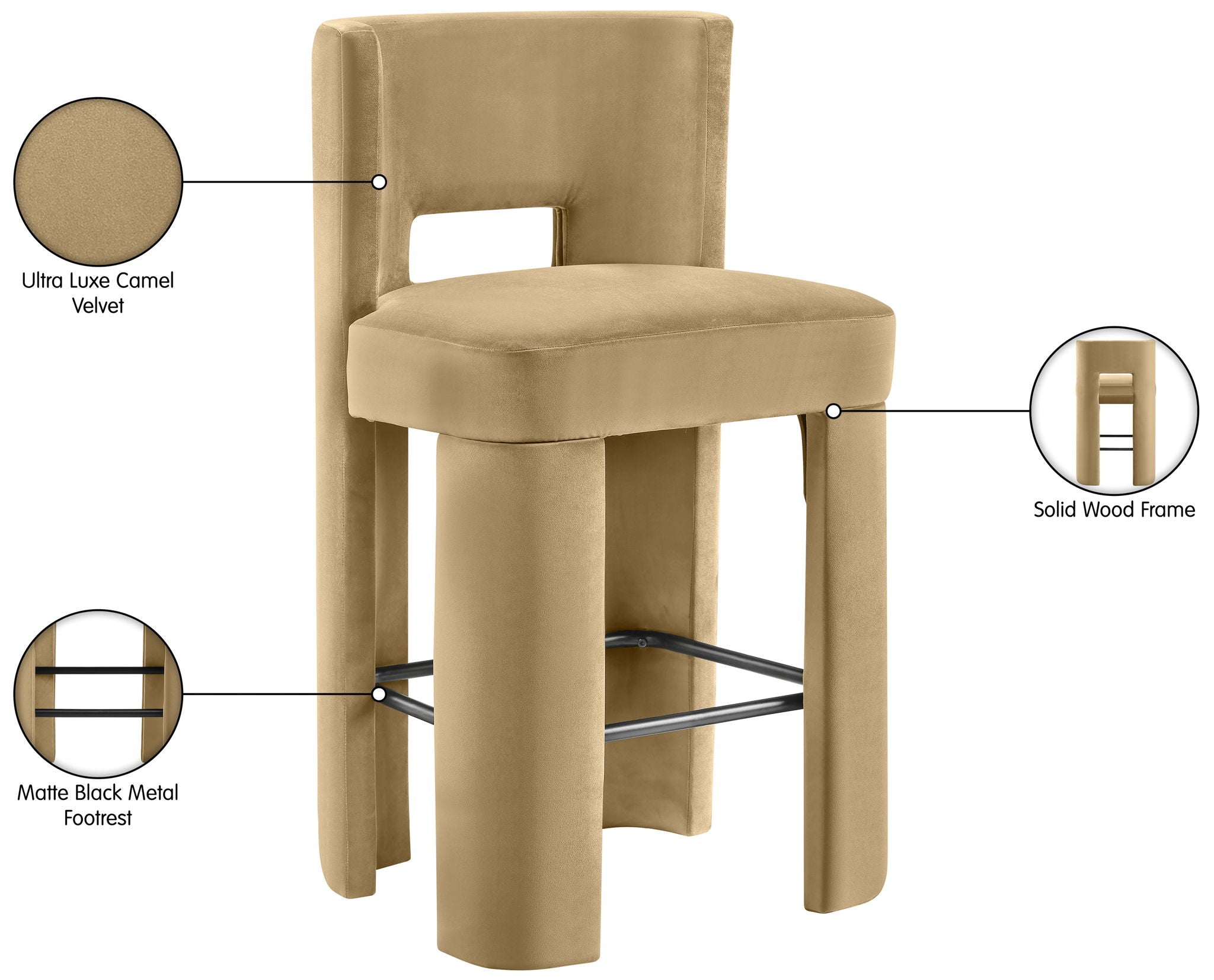 Zuno - Velvet Performance Fabric Upholstered Bar Stool (Set of 2)
