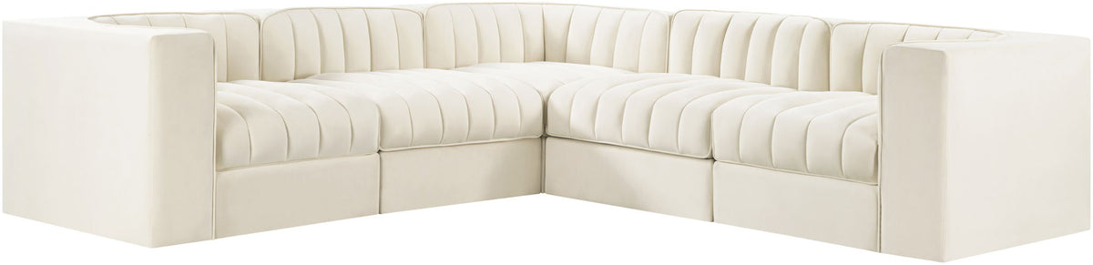 Rummi - Symmetrical Velvet Performance Fabric Upholstered 5 Piece Modular Sectional
