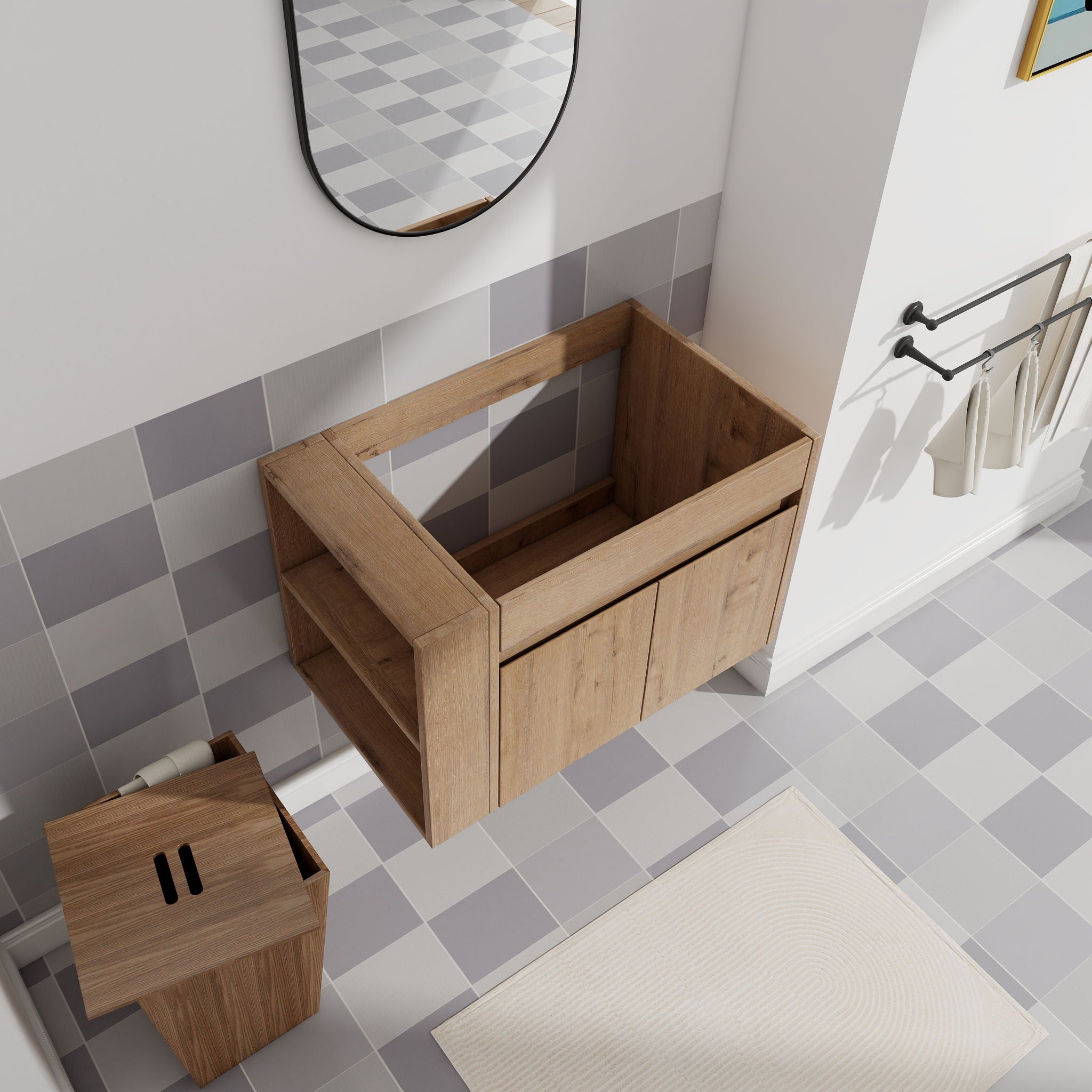 Wall Mounted Bathroom Vanity With Open Shelf, 29" Size (Vanity Only) - Imitative Oak