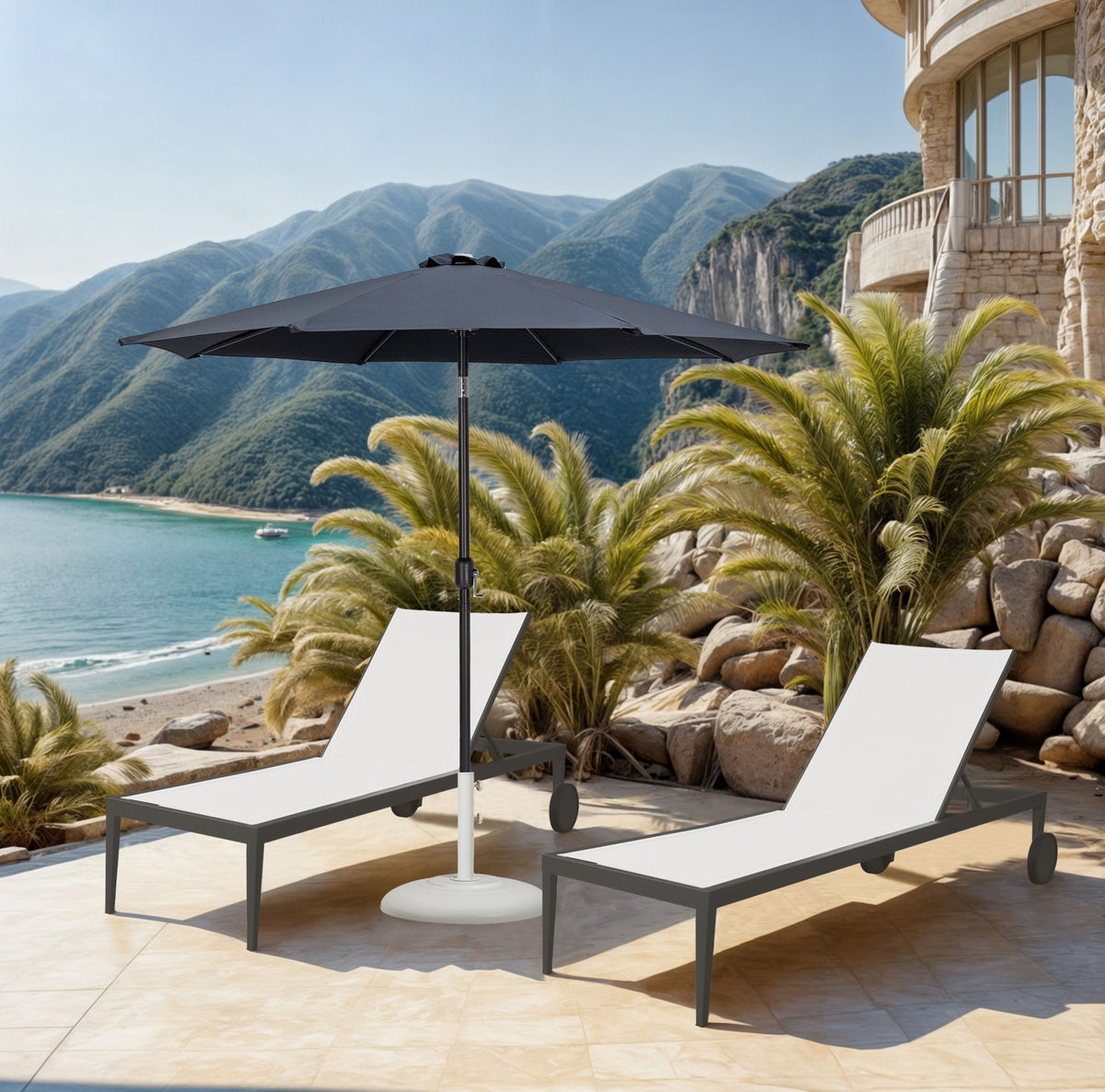 Fiji - Aluminum Patio Umbrella With Round White And Black Base