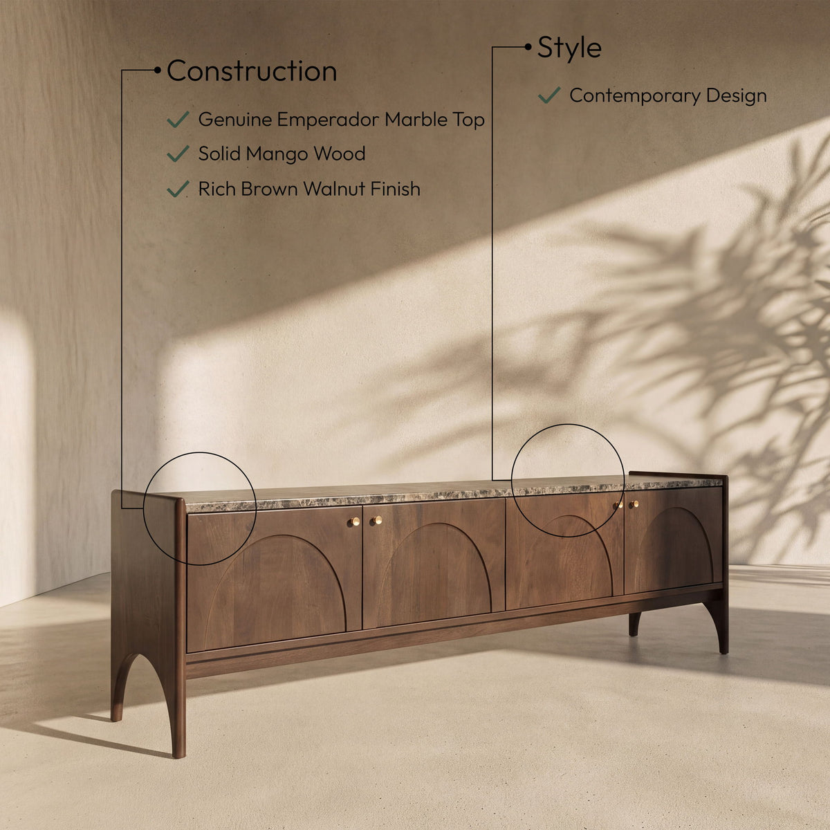 Veya - 71" Genuine Marble And Mango Wood Media Console