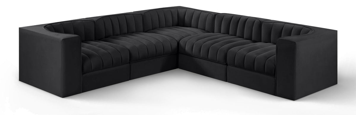 Rummi - Symmetrical Velvet Performance Fabric Upholstered 5 Piece Modular Sectional