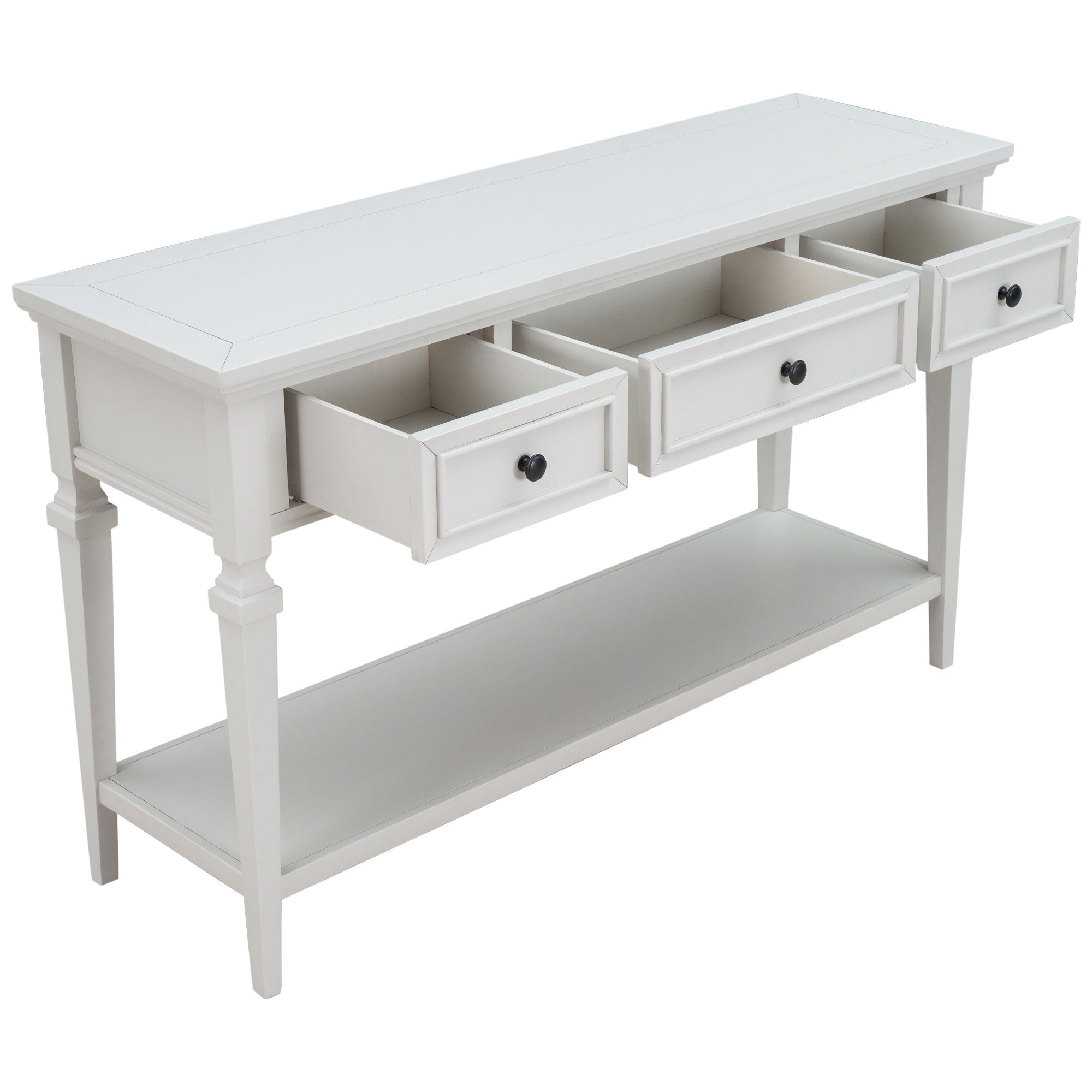 Classic Retro Style Console Table With 3 Top Drawers And Open Style Bottom Shelf - Antique White