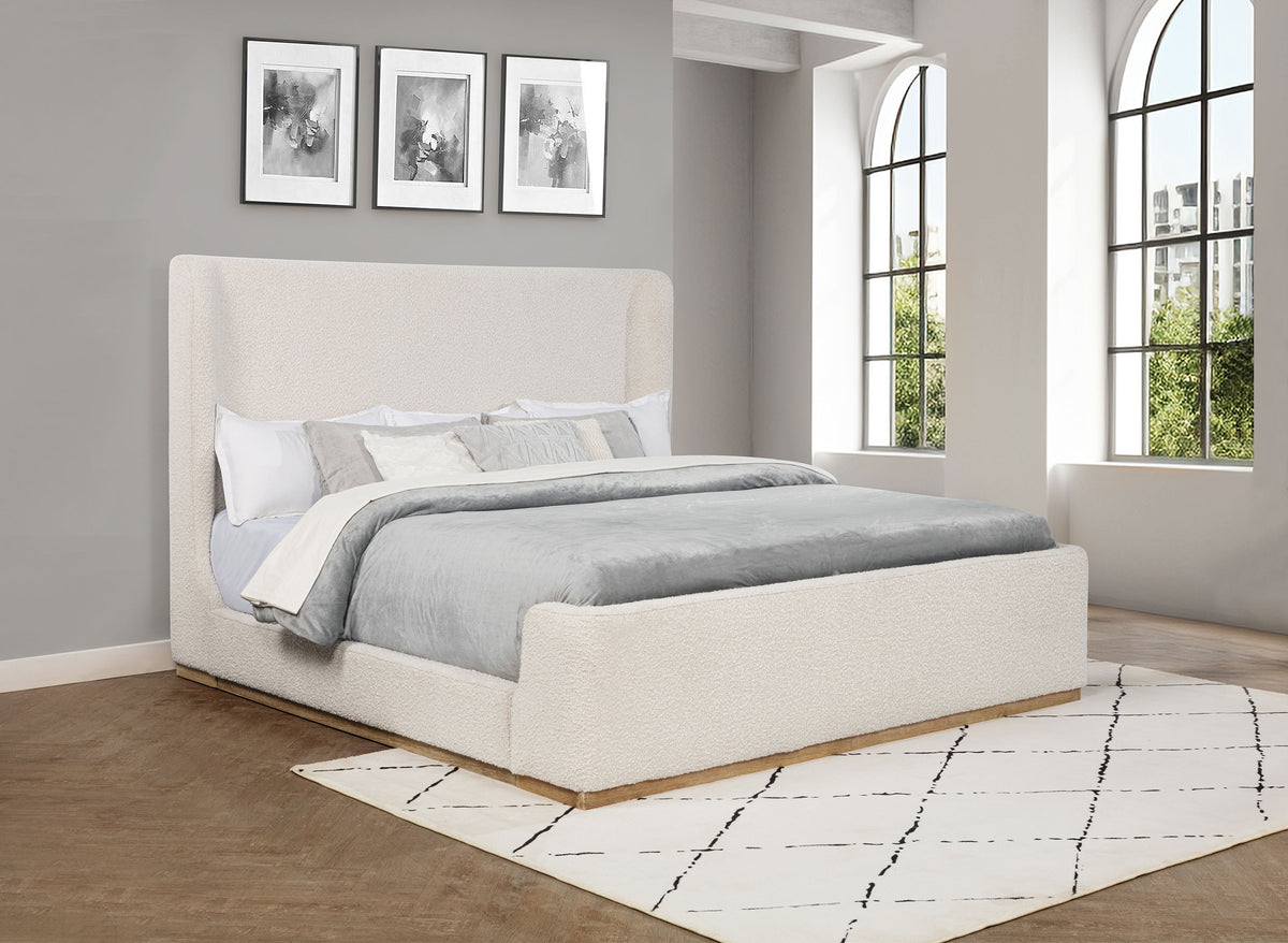 Nala Eastern King Boucle Platform Bed in Cream
