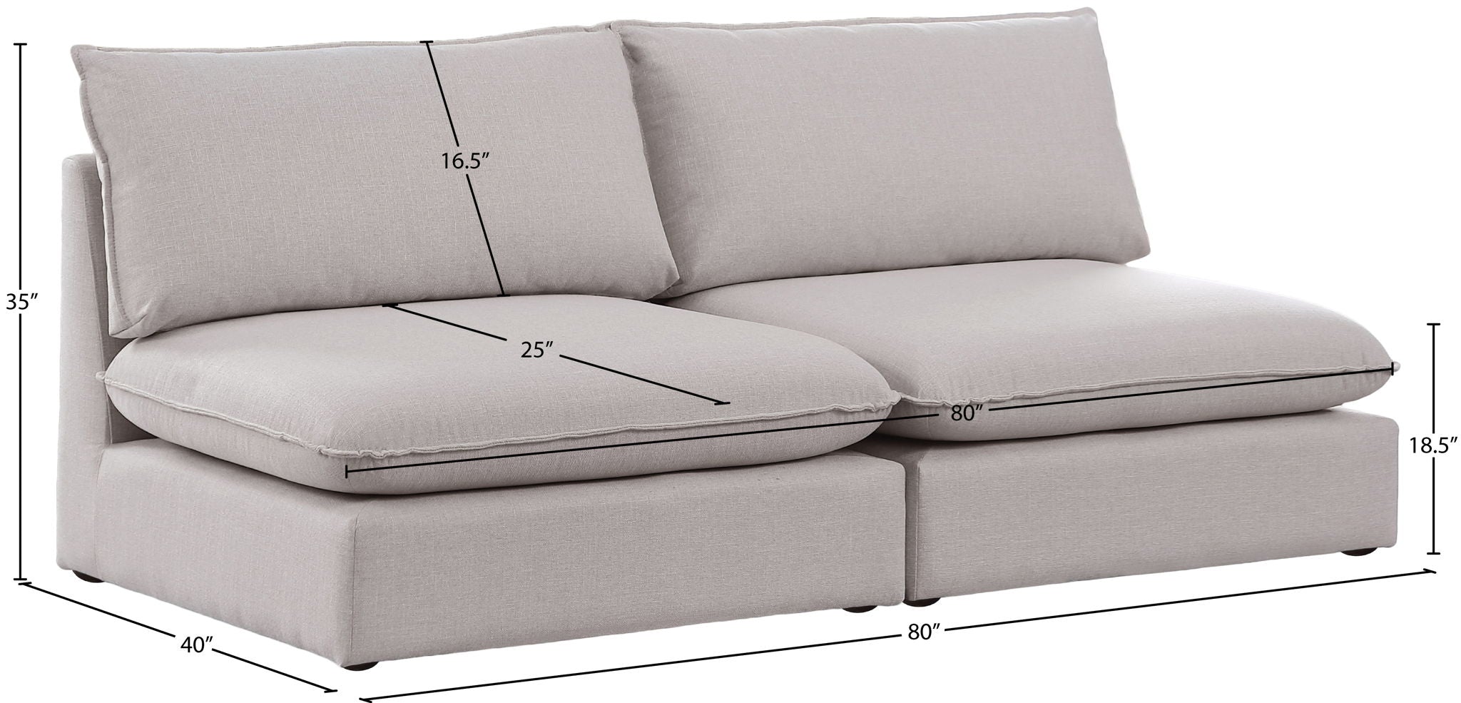 Mackenzie - Modular Sofa Armless - 2 Seats