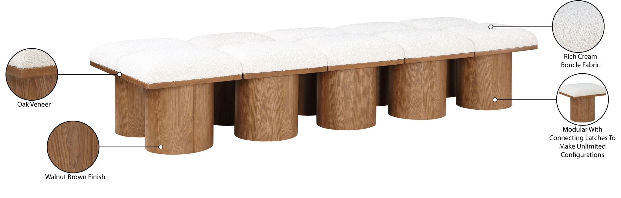 Pavilion - 10 Piece Modular Bench With Brown Base