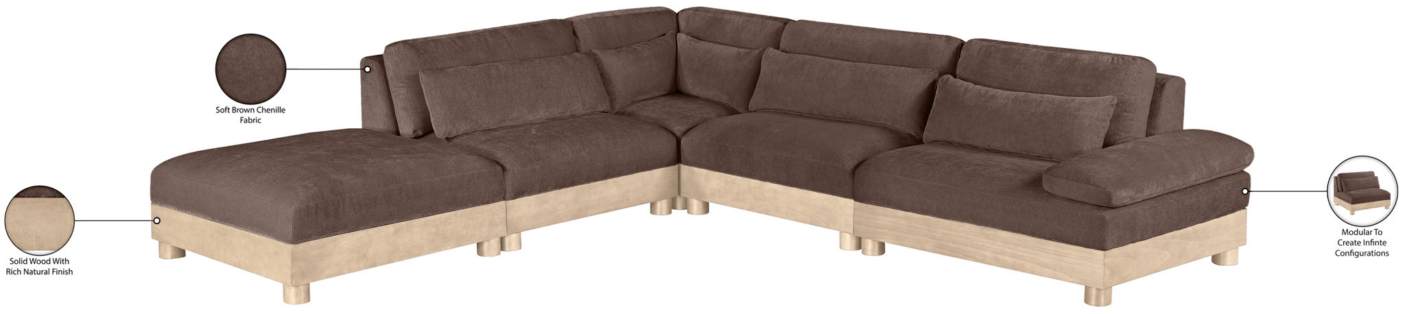 Turin - Chenille Fabric Upholstered Modular Sectional - Brown