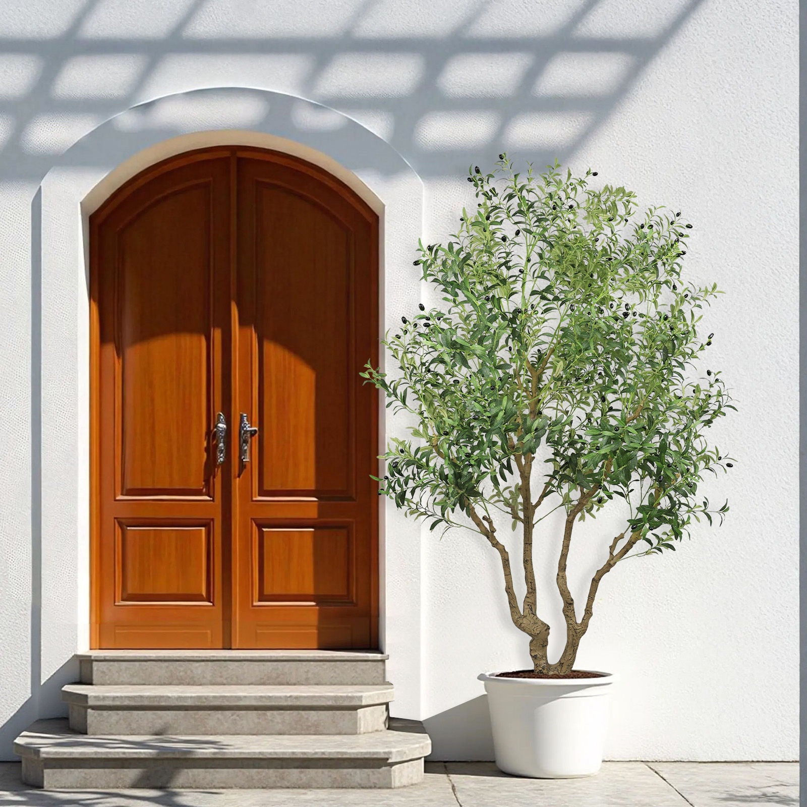 Artificial Olive Tree Large With Trunk, Indoor / Outdoor Decorative Plant For Living Room - Green