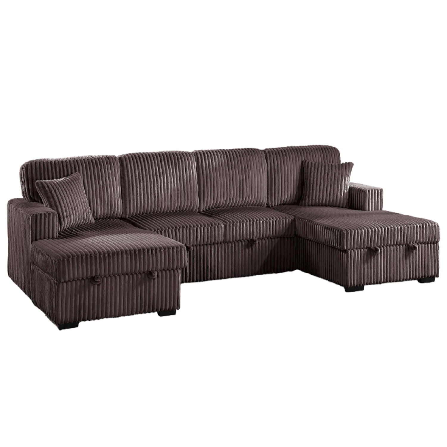 Convertible Sectional, Storage Chaises, Pull Out Middle Section - Chocolate