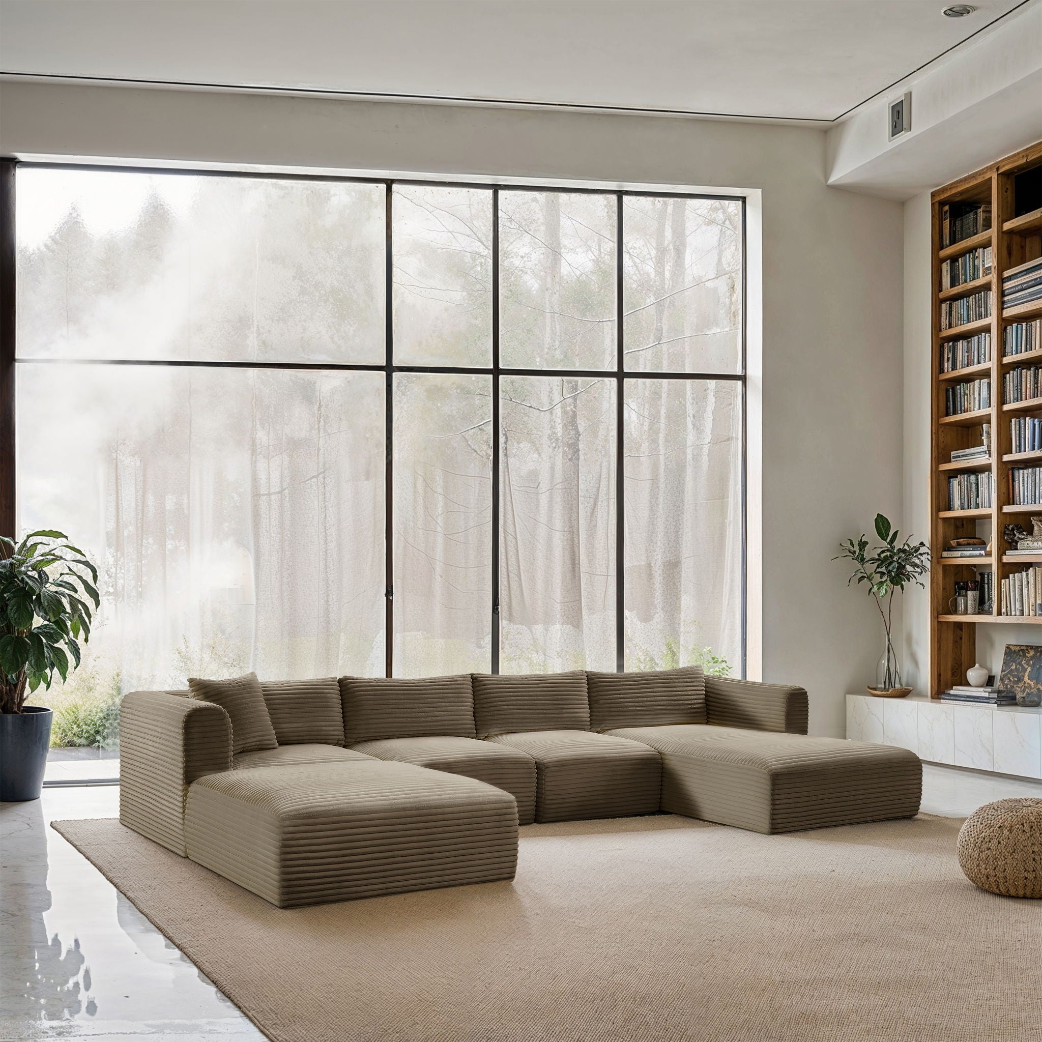 Shaggy - Fabric 5 Piece Modular Sectional With Chaise And Ottoman