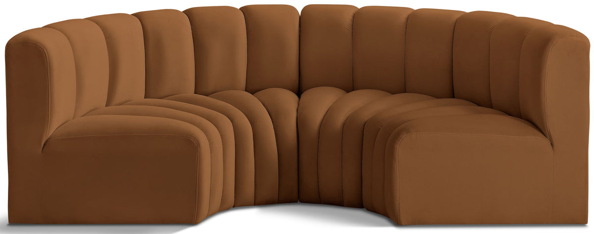 Arc - Velvet 4 Piece U-Shaped Modular Sofa - Saddle