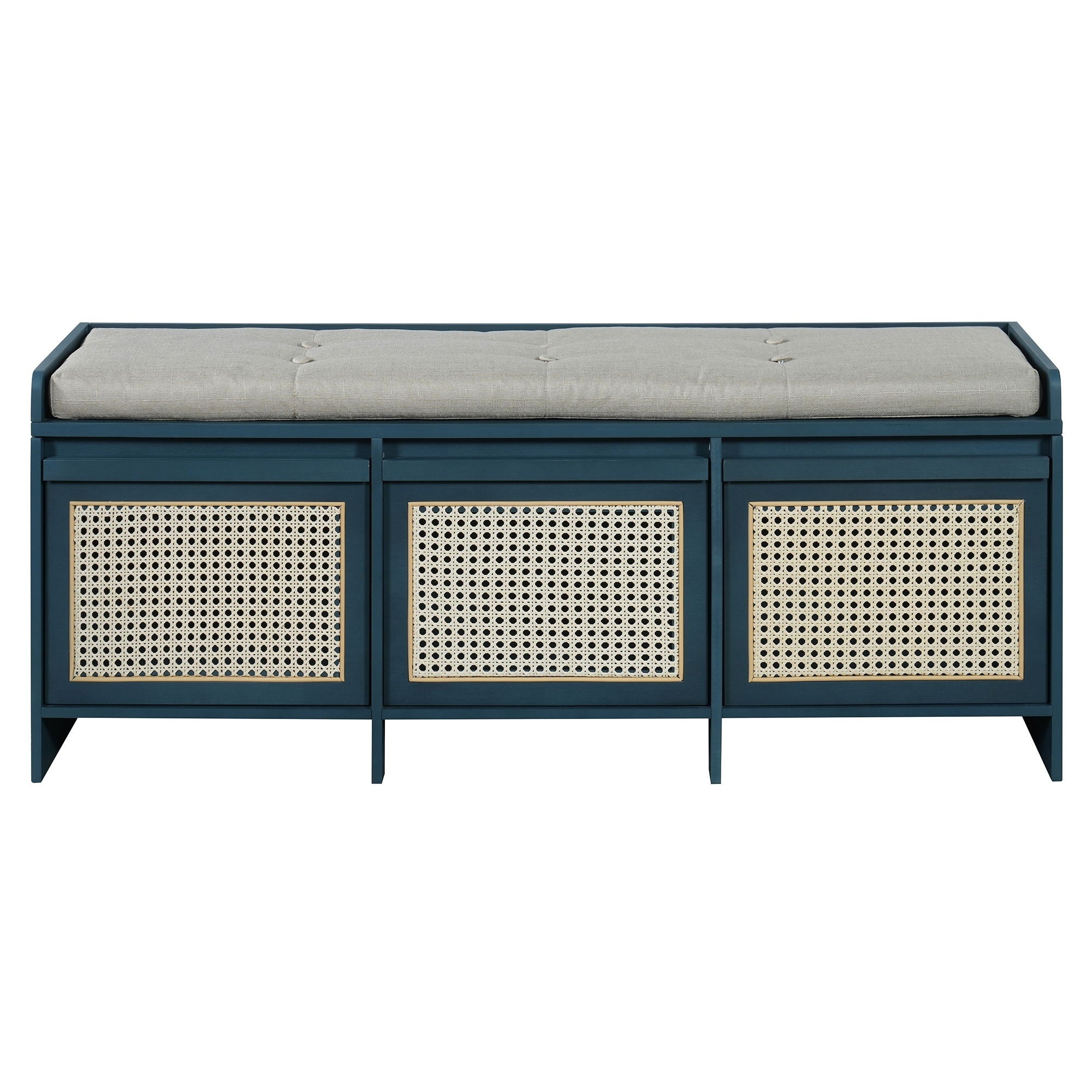 Entryway Shoe Bench With Drawers & Button Tufted Cushion