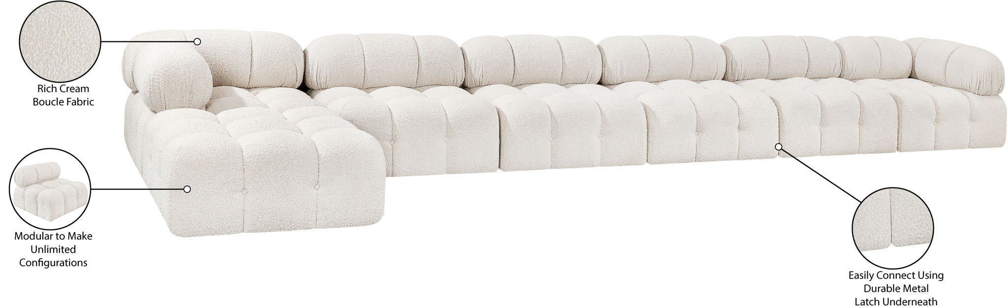 Ames - 7 Piece Boucle Fabric Modular L-Shaped Sectional