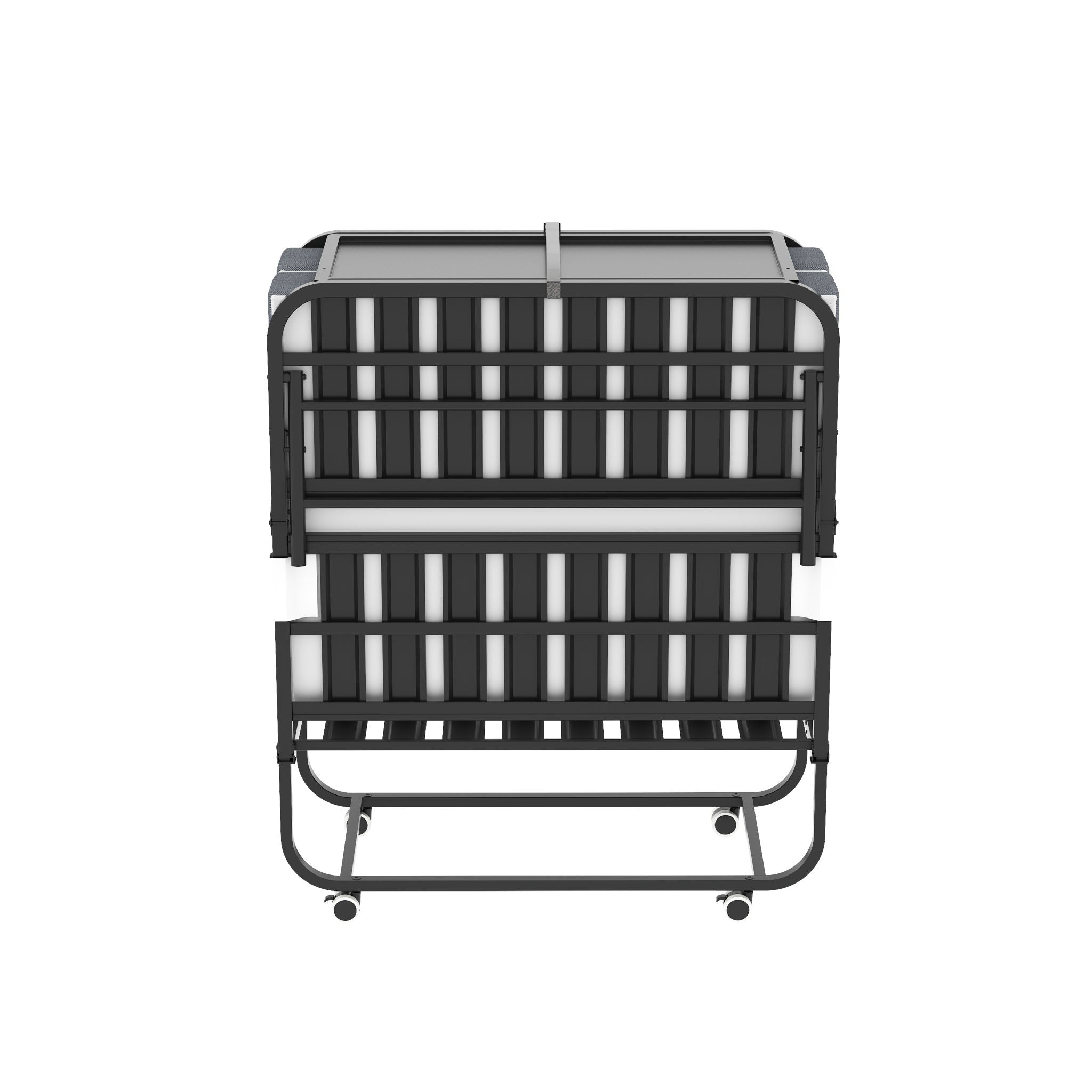 Twin Adjustable Headboard Folding Bed With Memory Foam Mattress, Heavy-Duty Frame Cot For Tall People, Portable Guest On Wheels - Black
