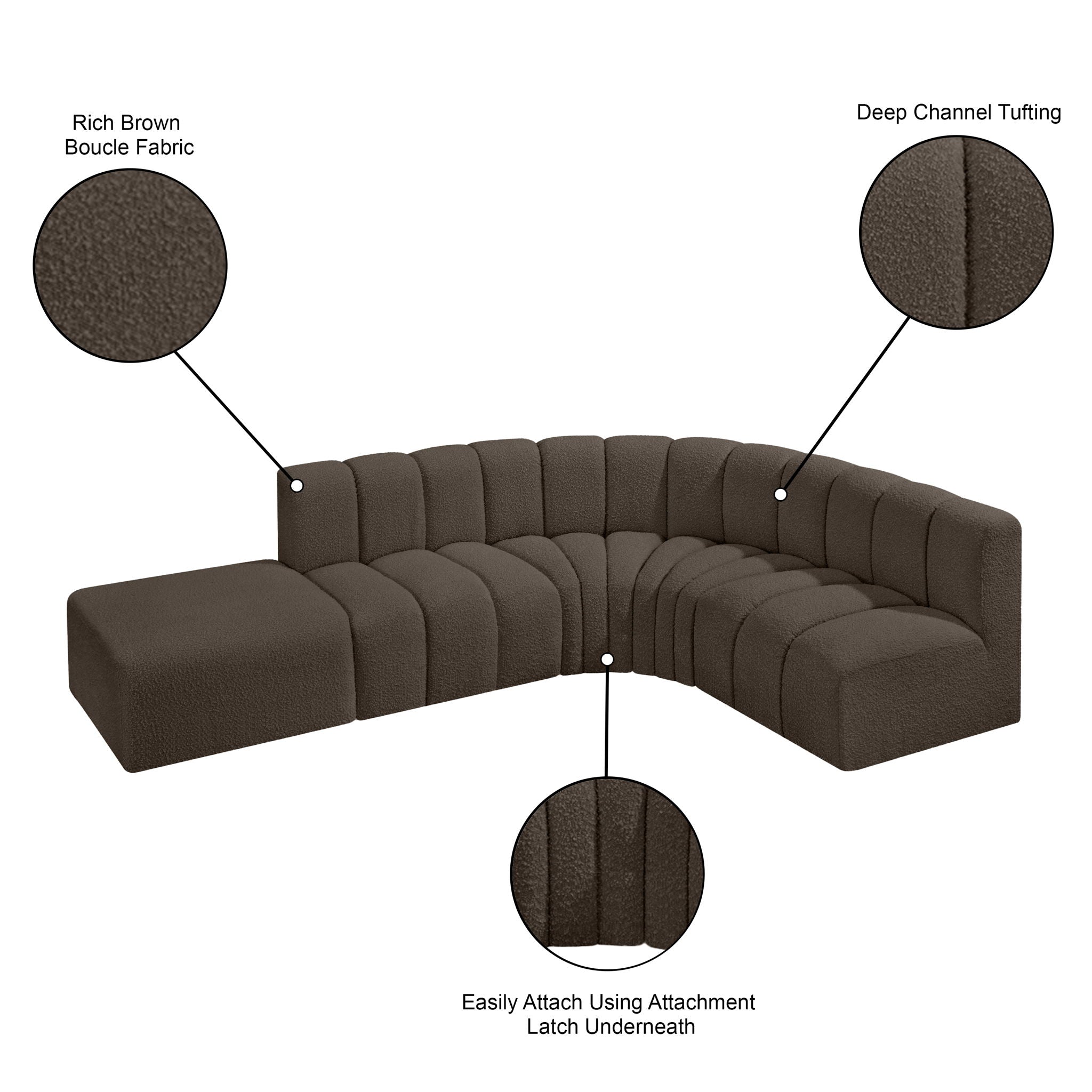 Arc - Boucle Fabric 5 Piece Corner Modular Sofa
