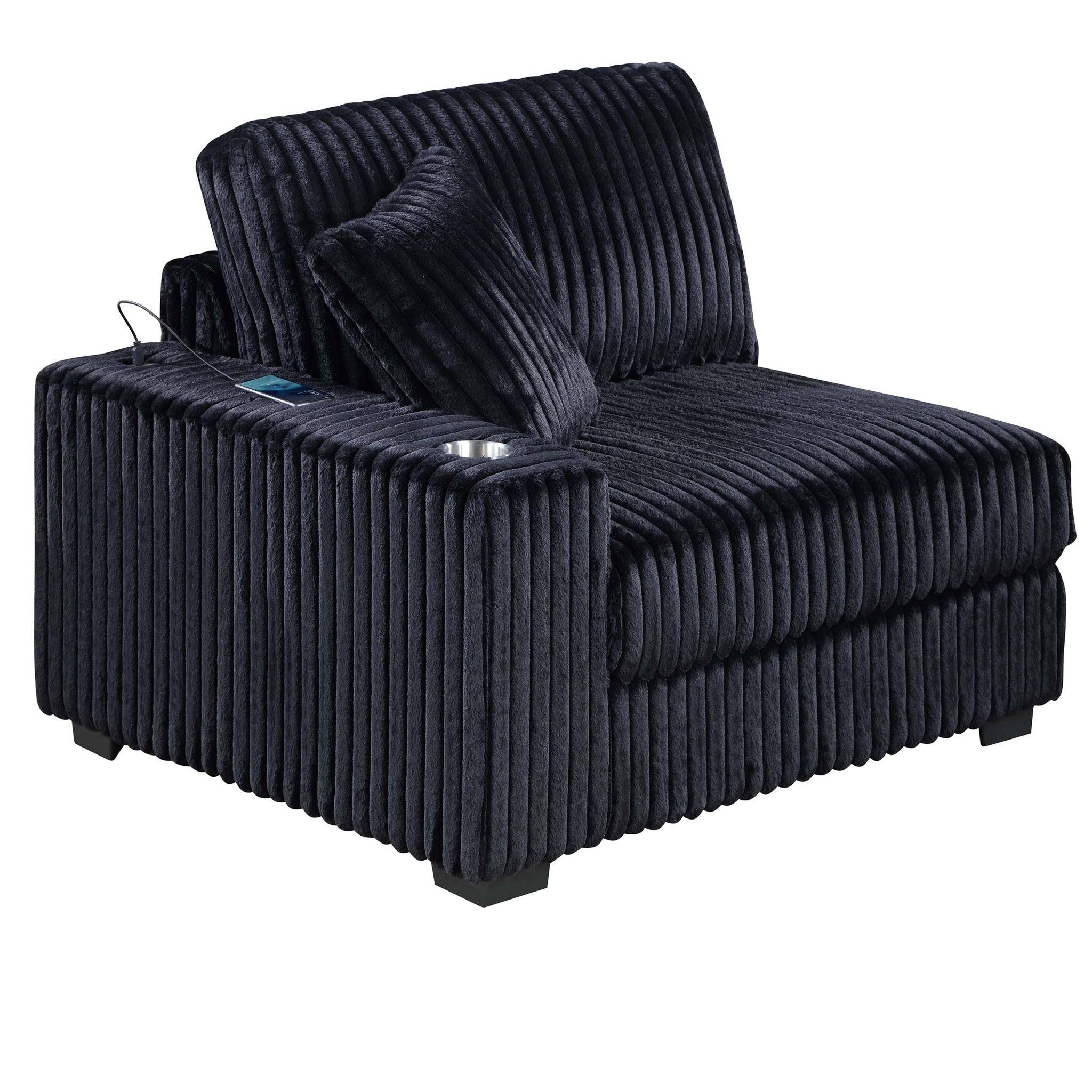 6 Piece Modular Sectional Sofa Set Upholstered Living Room Plush Couch With Cup Holders And USB Port - Black