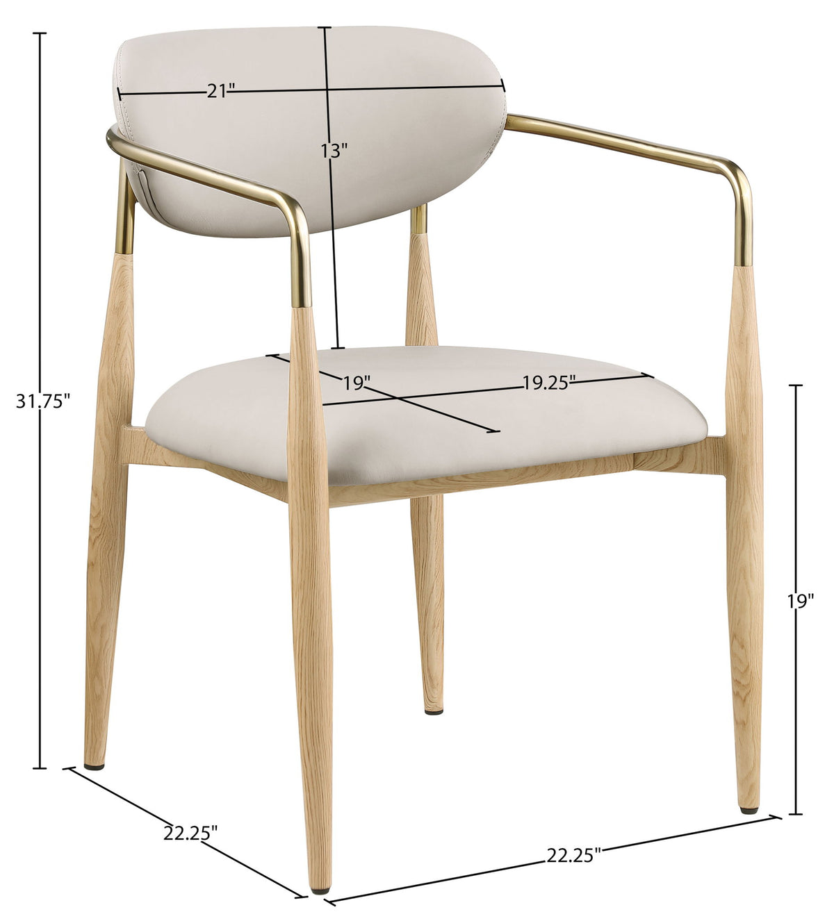 Ronda - Vegan Leather Upholstered Dining Arm Chair - Natural Legs