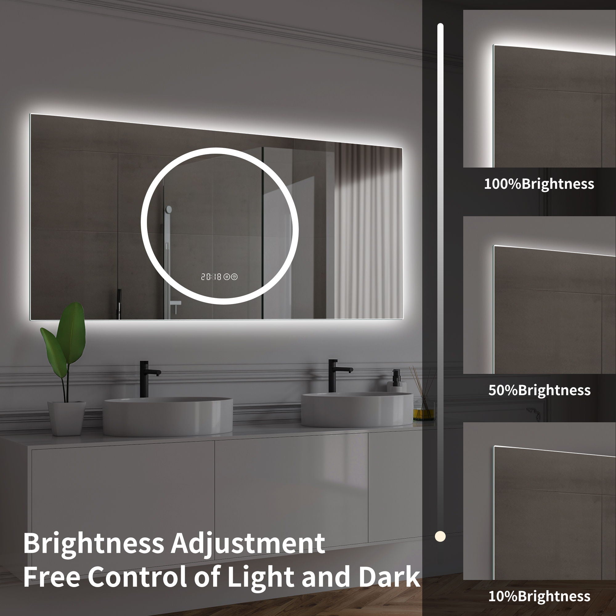 LED Vanity Mirror With Anti Fog & Dimmable Lights, Wall-Mounted - Antique Silver