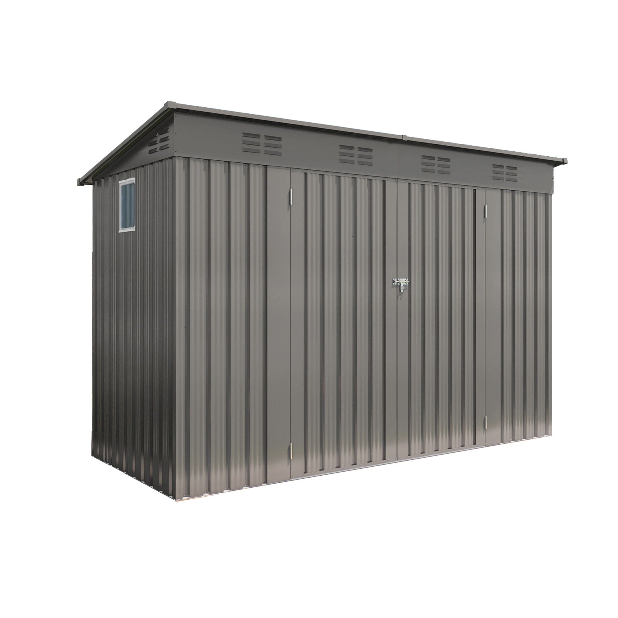 Outdoor Storage Shed, Tool House With Sloping Roof, 6 Vents And 2 Swing Doors For Backyard - Gray