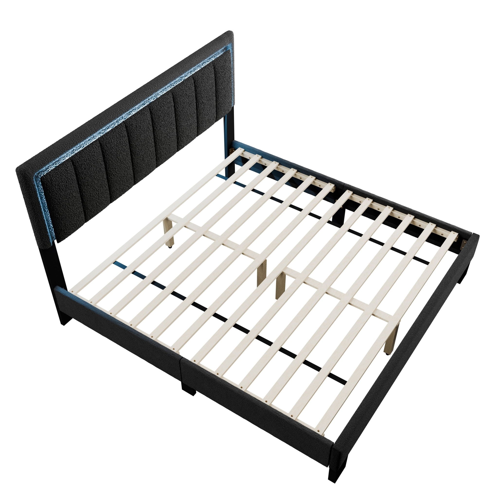 Queen Upholstered Bed With LED - Charcoal