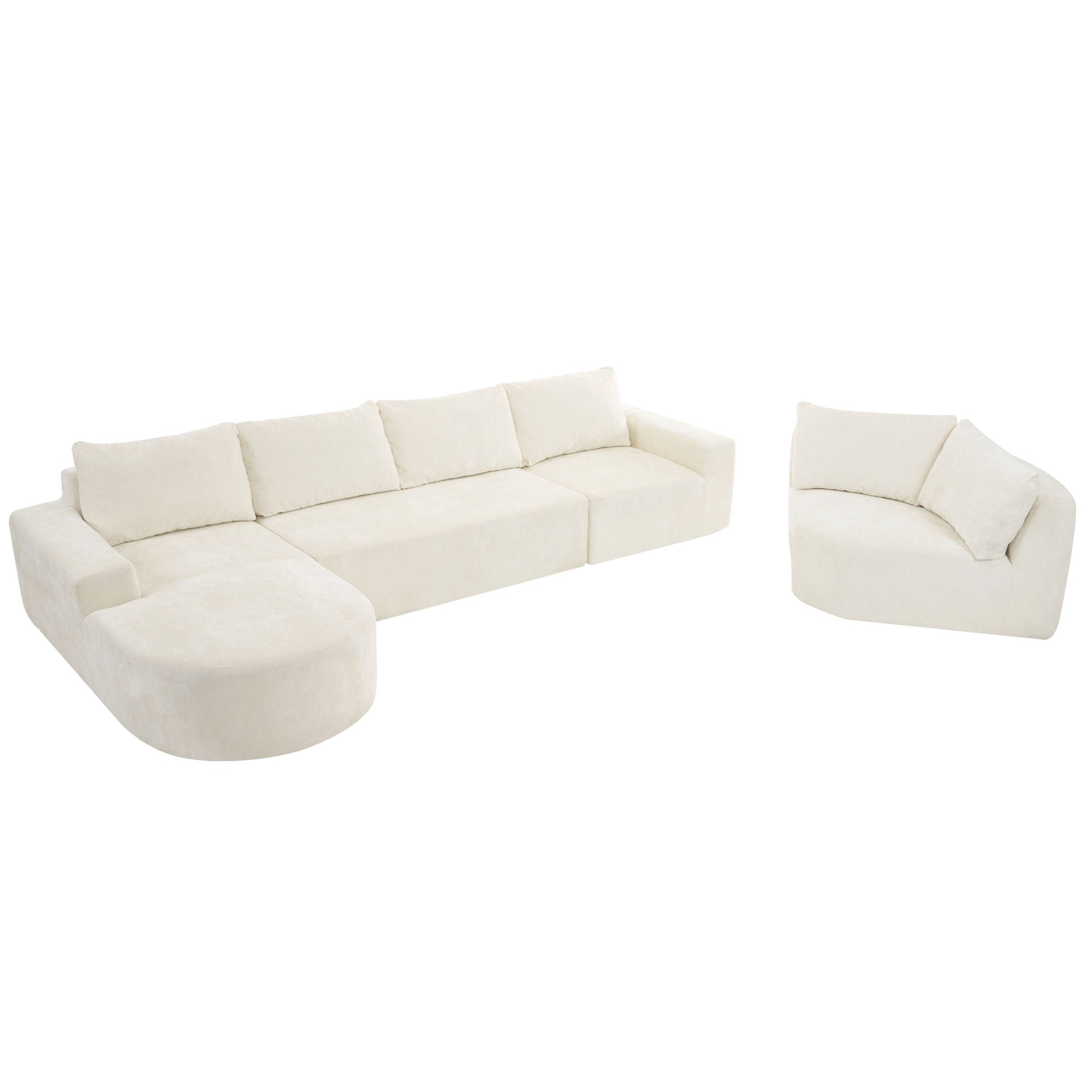 Modular Cloud Sectional Sofa Set, U-Shaped Upholstered Couch With Deep Seat - Beige