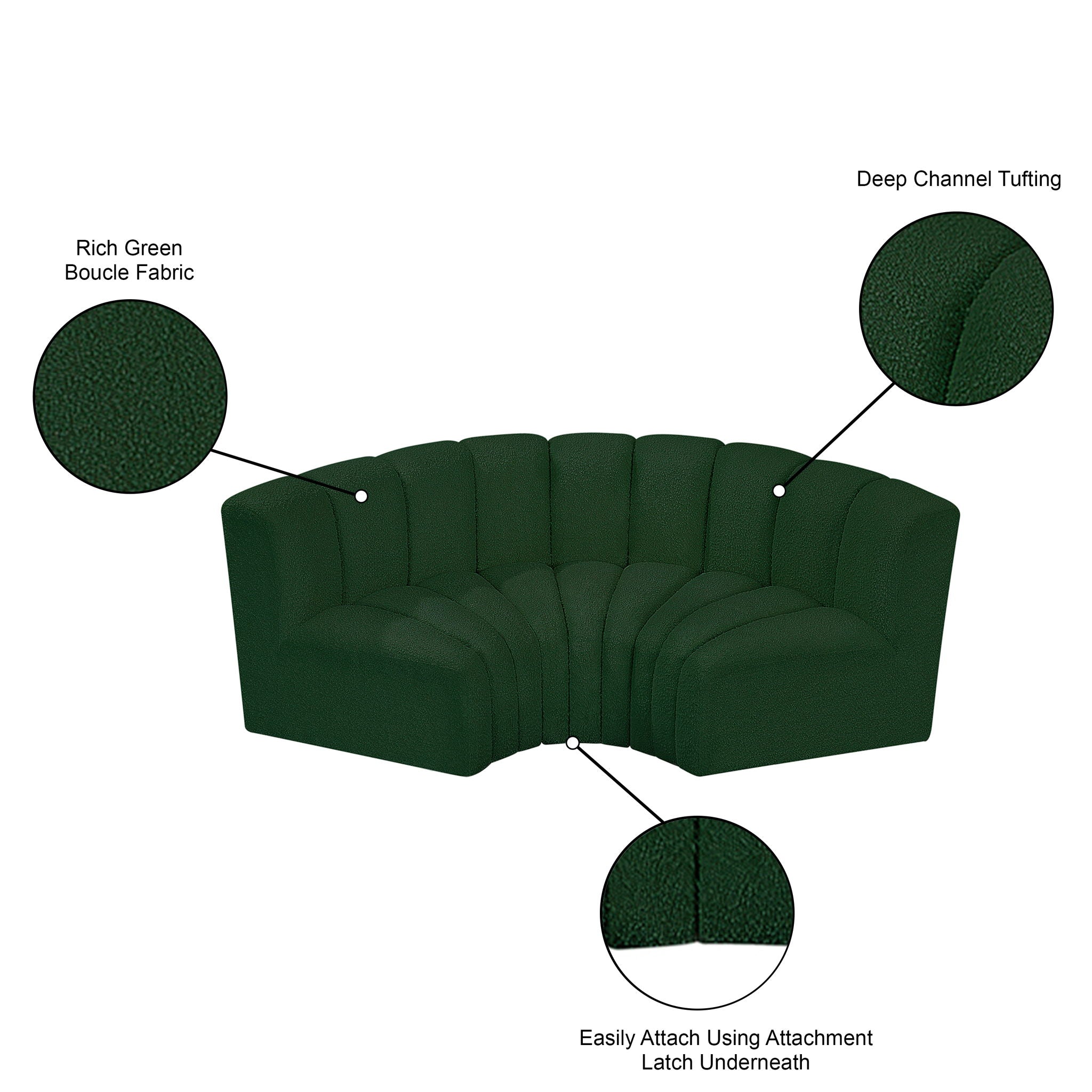 Arc - Boucle Fabric 3 Piece Modular U-Shaped Sofa