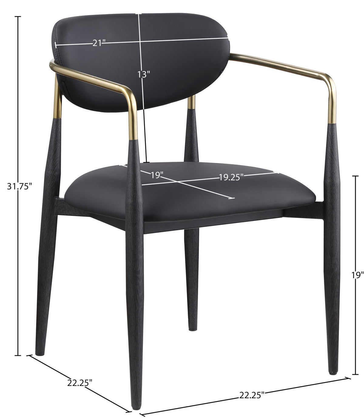 Ronda - Vegan Leather Upholstered Dining Arm Chair - Black Legs