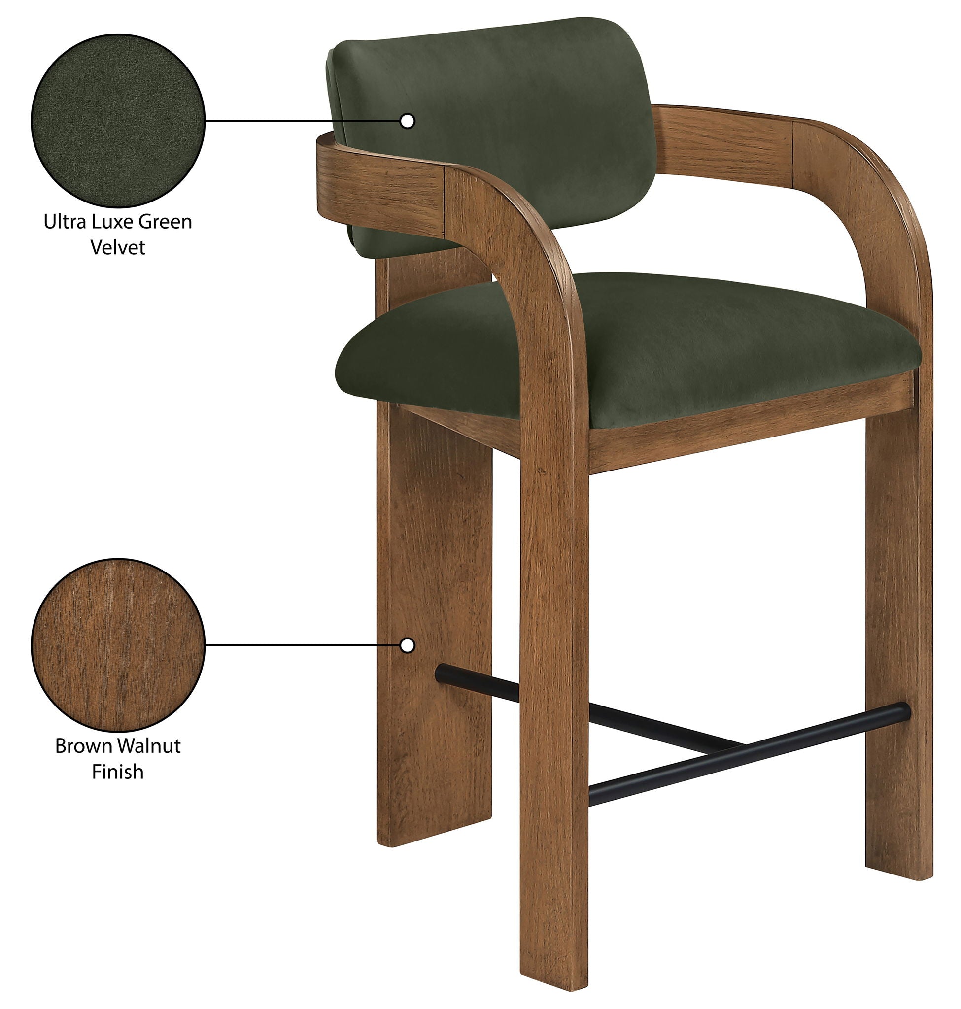 Cedra - Velvet Performance Fabric Upholstered Counter Stool - Brown Frame