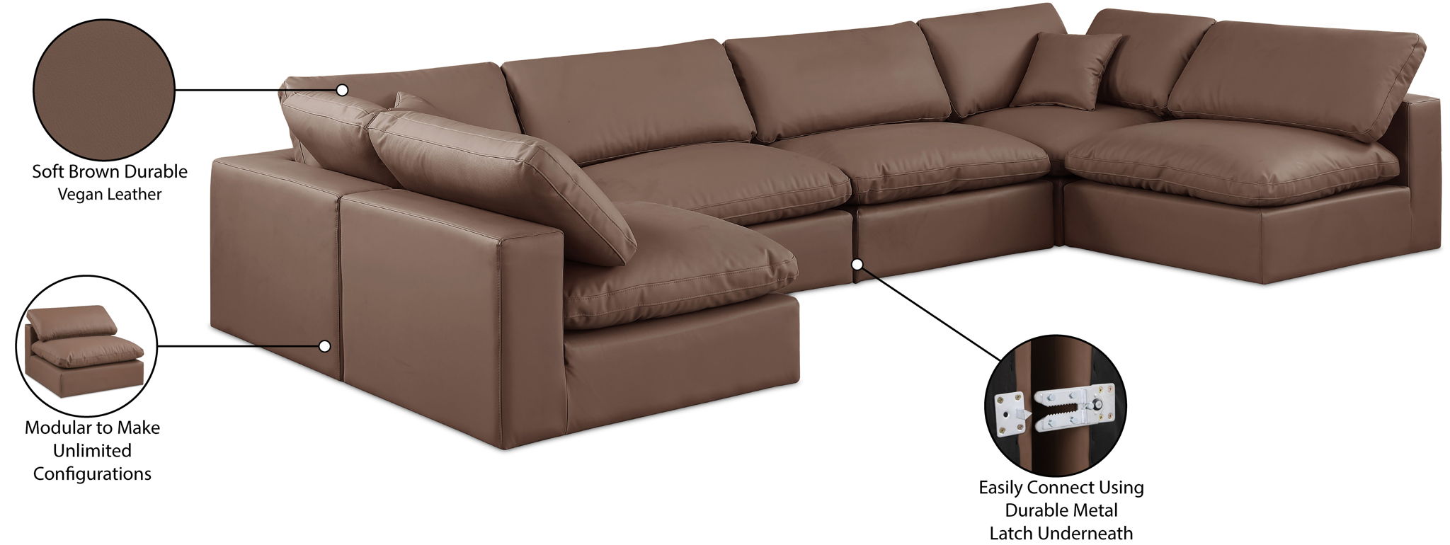 Comfy - 6 Piece Faux Leather Modular Armless Sectional