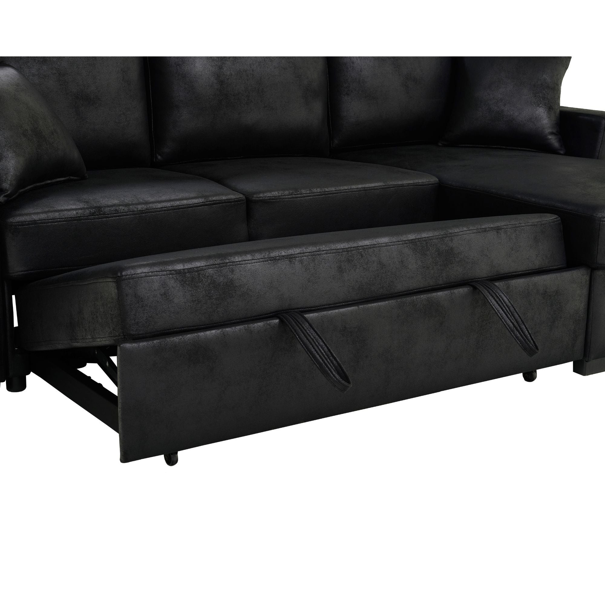Upholstered Sectional With Pull-Out Bed And Chaise Storage
