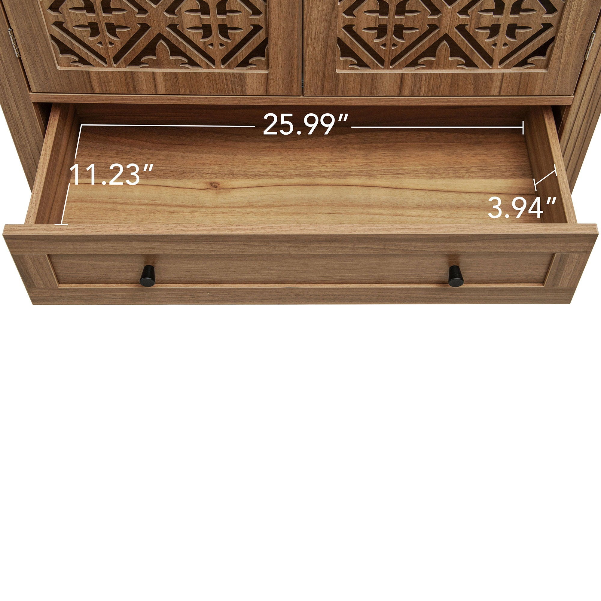 Tall Kitchen Pantry Cabinet With Hollow Carved Doors 2 Drawers And Adjustable Shelves Storage Display Cabinet For Kitchen Dining Room Or Living Room - Walnut