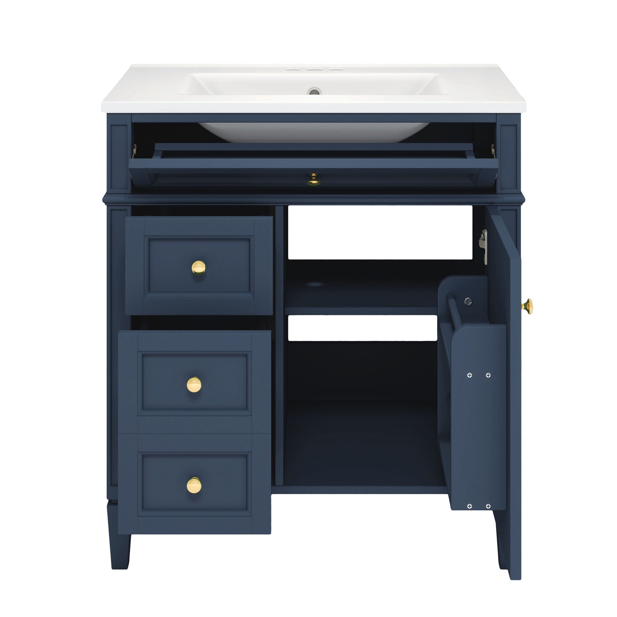 Bathroom Vanity With Top Sink, Storage Cabinet With 2 Drawers, Tip Out Drawer