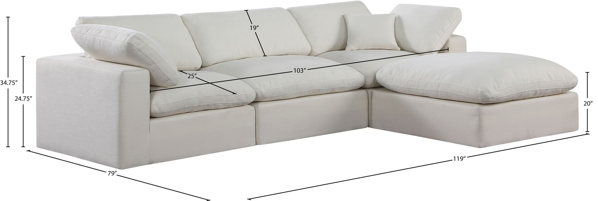 Comfy - 4 Piece Linen Fabric Modular Sectional With Chaise