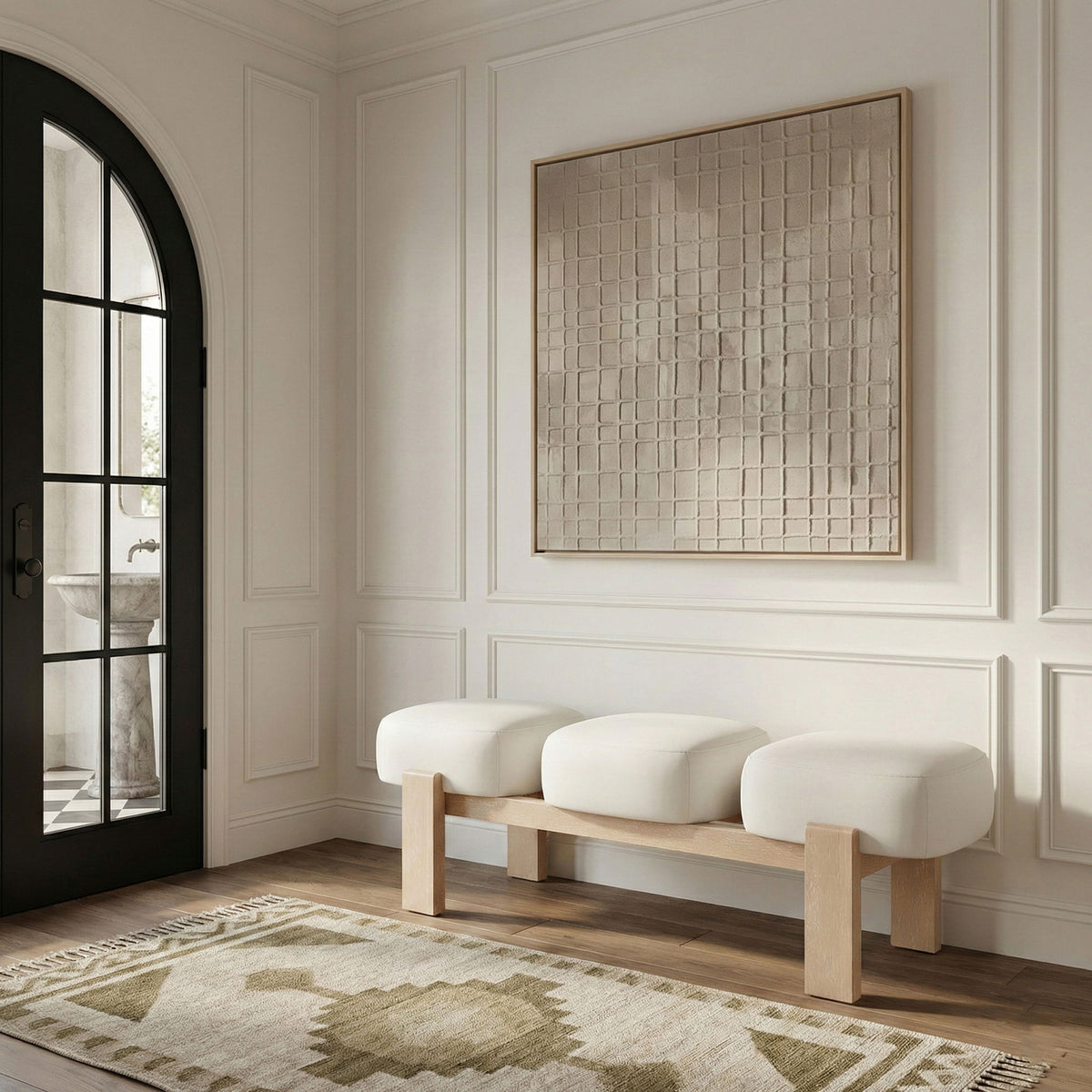 Woodcrest - Vegan Leather Upholstered Bench - Painted Natural Base