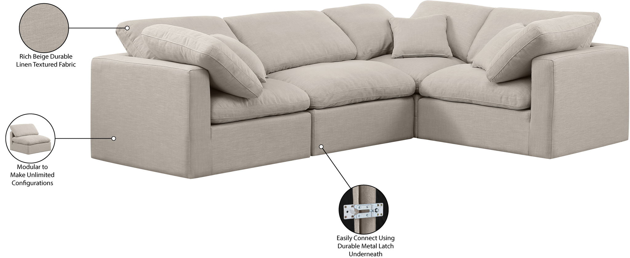 Indulge - Linen 4 Piece Modular Corner Sectional