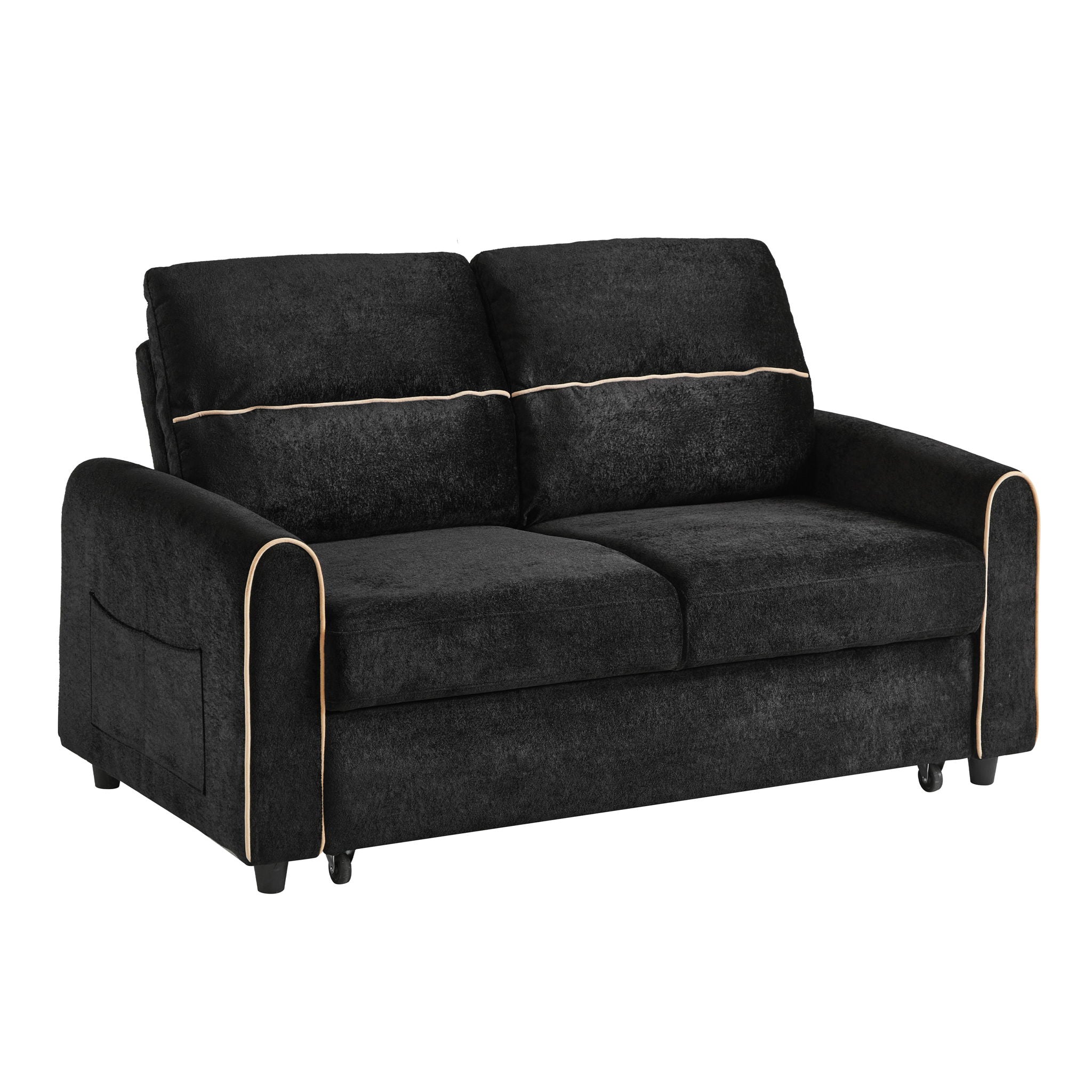 Pull Out Sofa Bed With Adjustable 3 Position Backrest, USB Charging Ports, Side Pockets