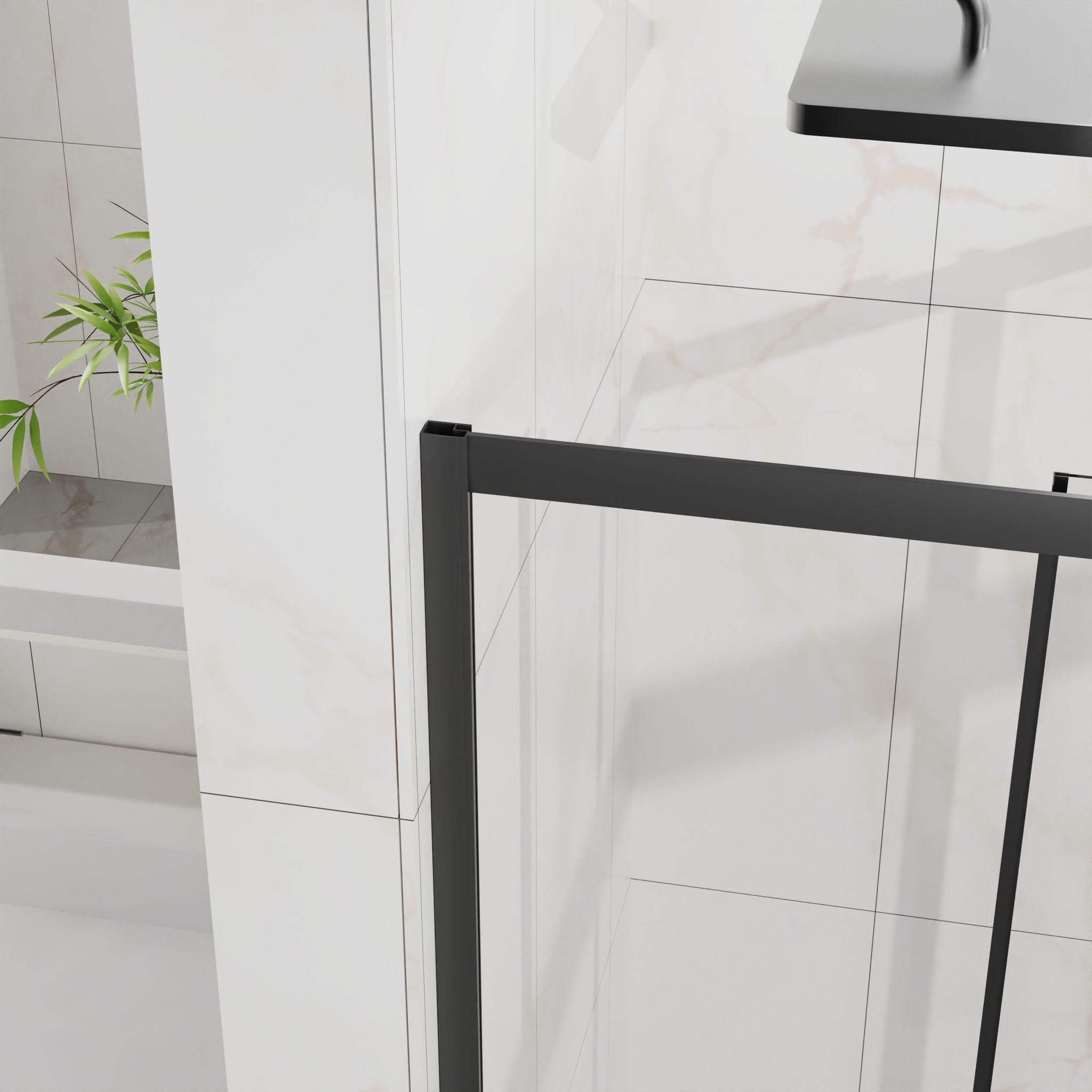 Corner Shower Enclosure, Double Sliding Door & Shower Base - Matte Black