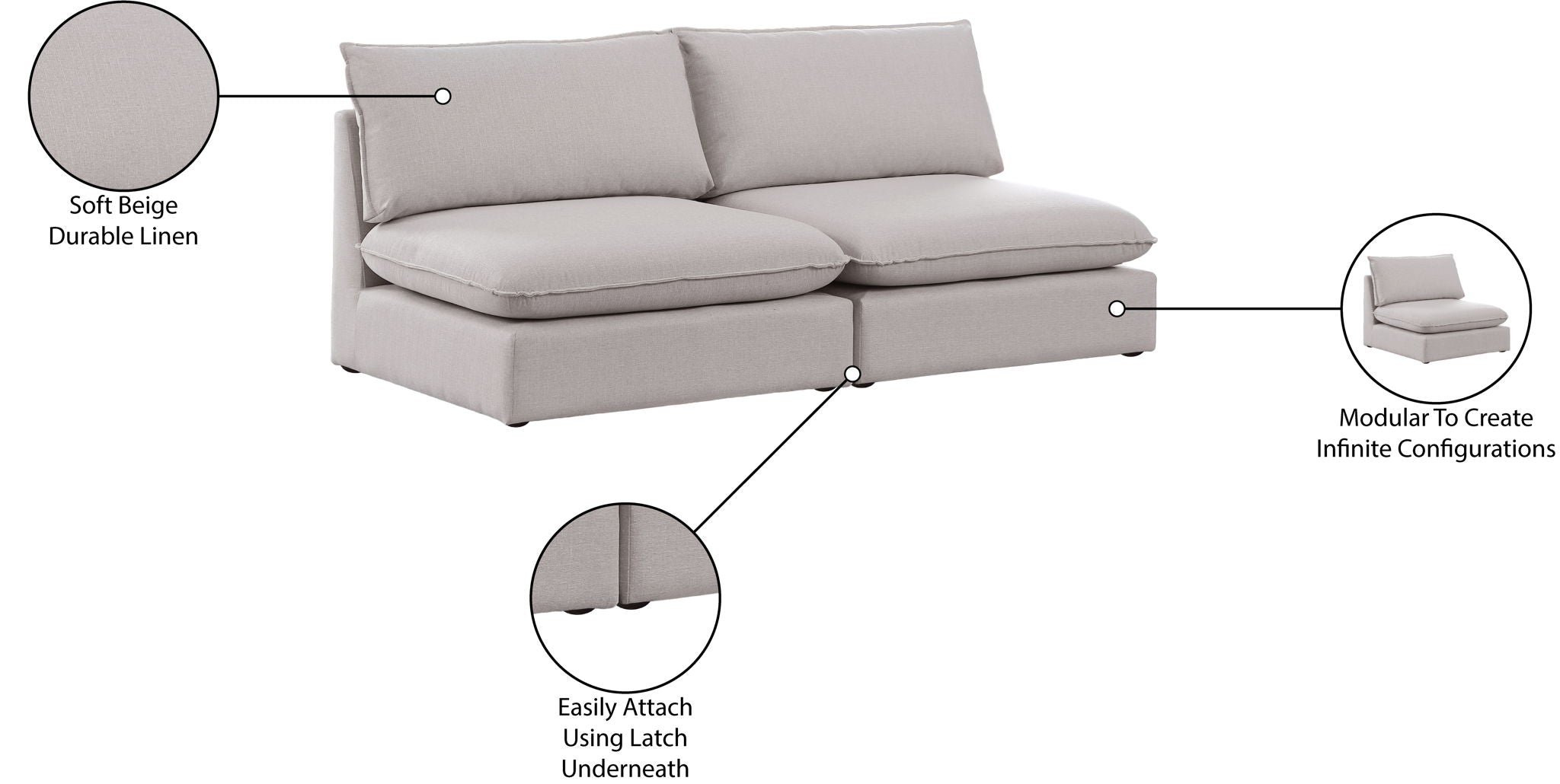 Mackenzie - Modular Sofa Armless - 2 Seats