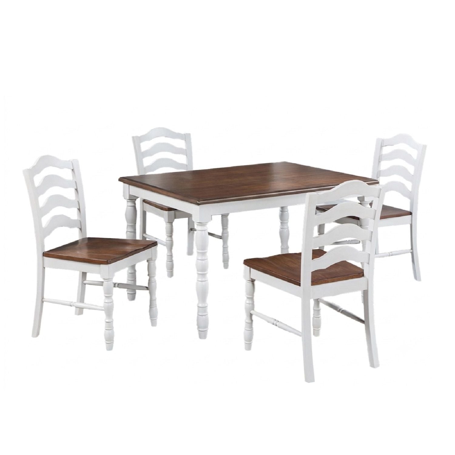 5 Piece Dining Set With Table And Ladder Back Chairs - Oak / White