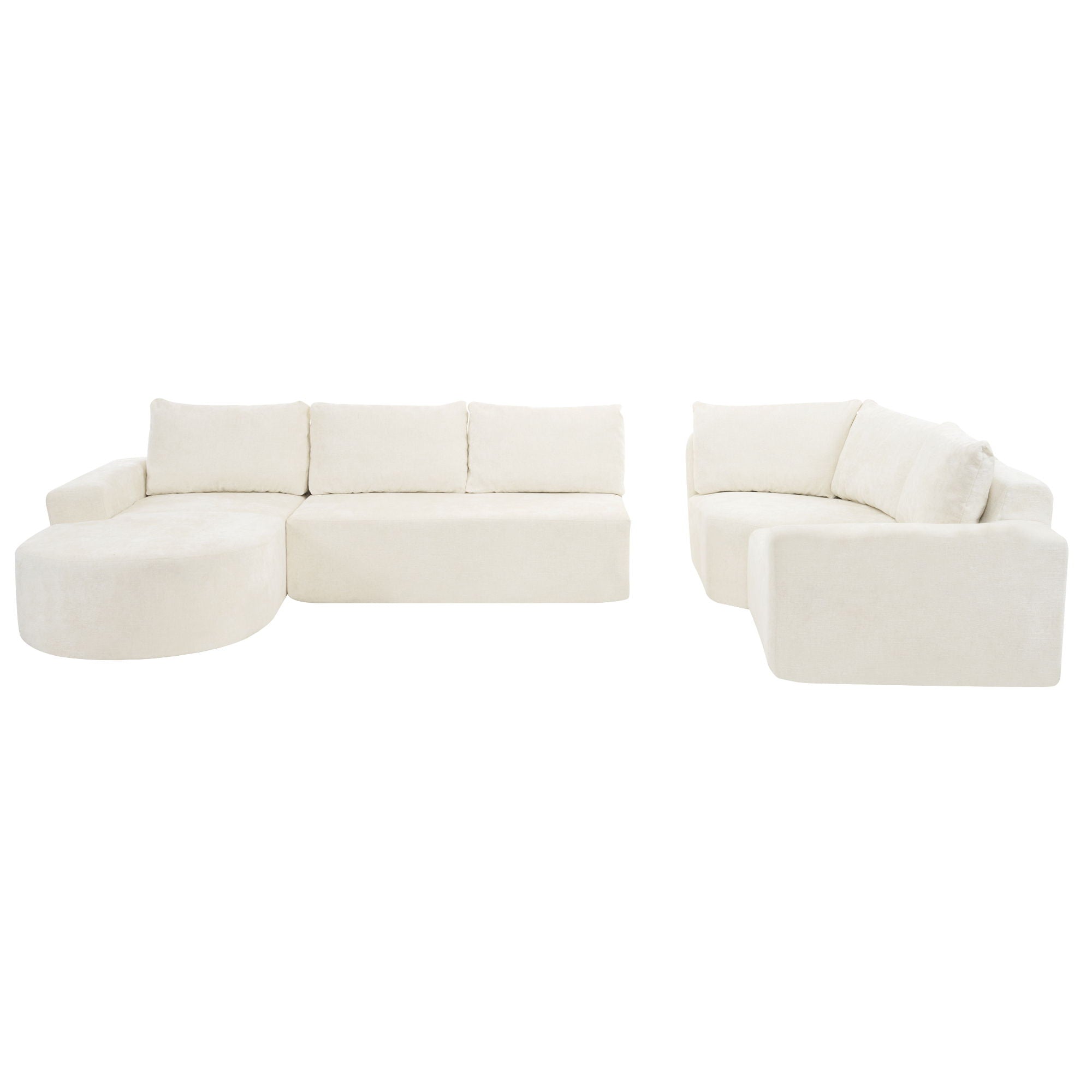 Modular Cloud Sectional Sofa Set, U-Shaped Upholstered Couch With Deep Seat - Beige