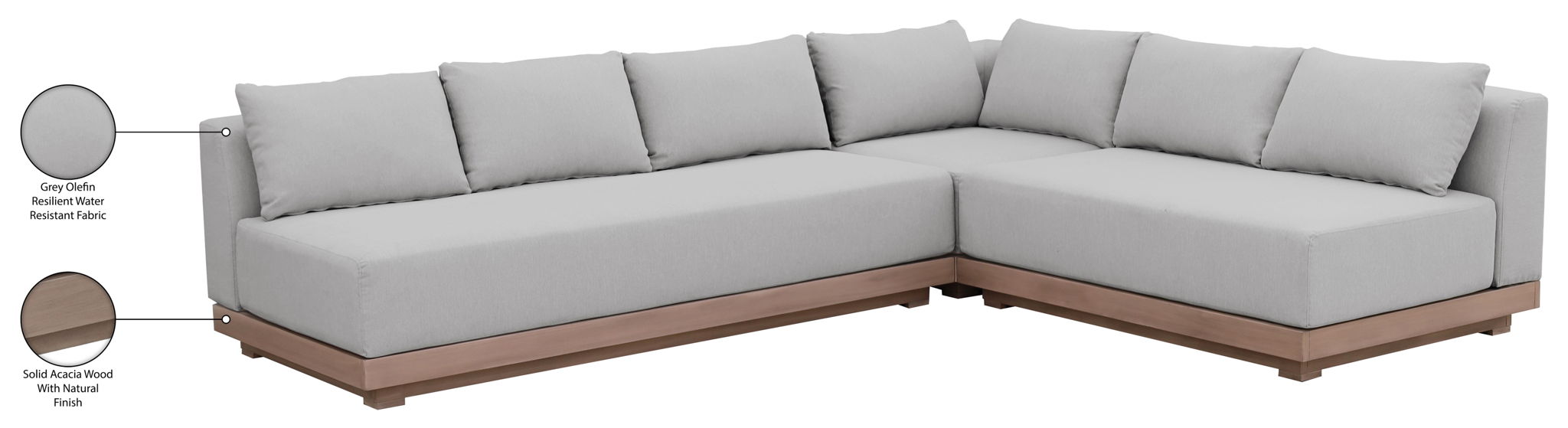 Solace - Olefin Performance Fabric 3 Piece Outdoor Patio Modular Sectional (Sofa, Loveseat & Corner Chair)