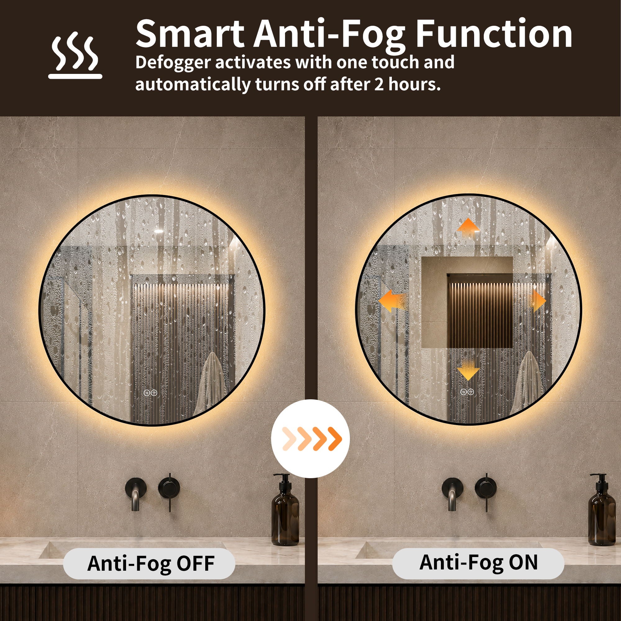 Round Framed Dimmable ED Bathroom Mirror With Anti Fog