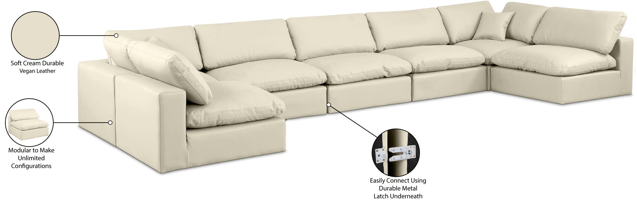 Comfy - 7 Piece Faux Leather Modular Armless Sectional