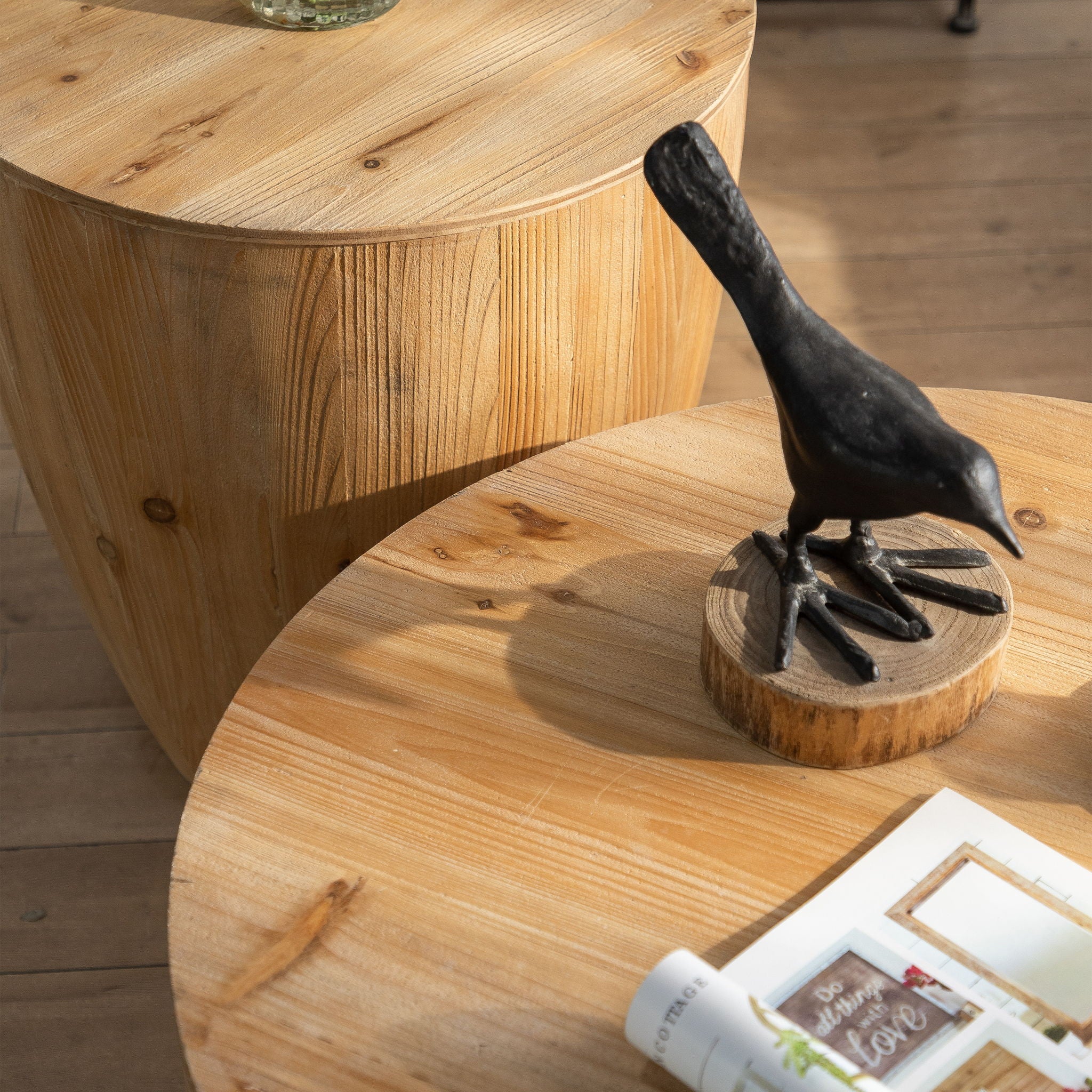 Barrel Coffee Table With Storage For Living Room - Natural