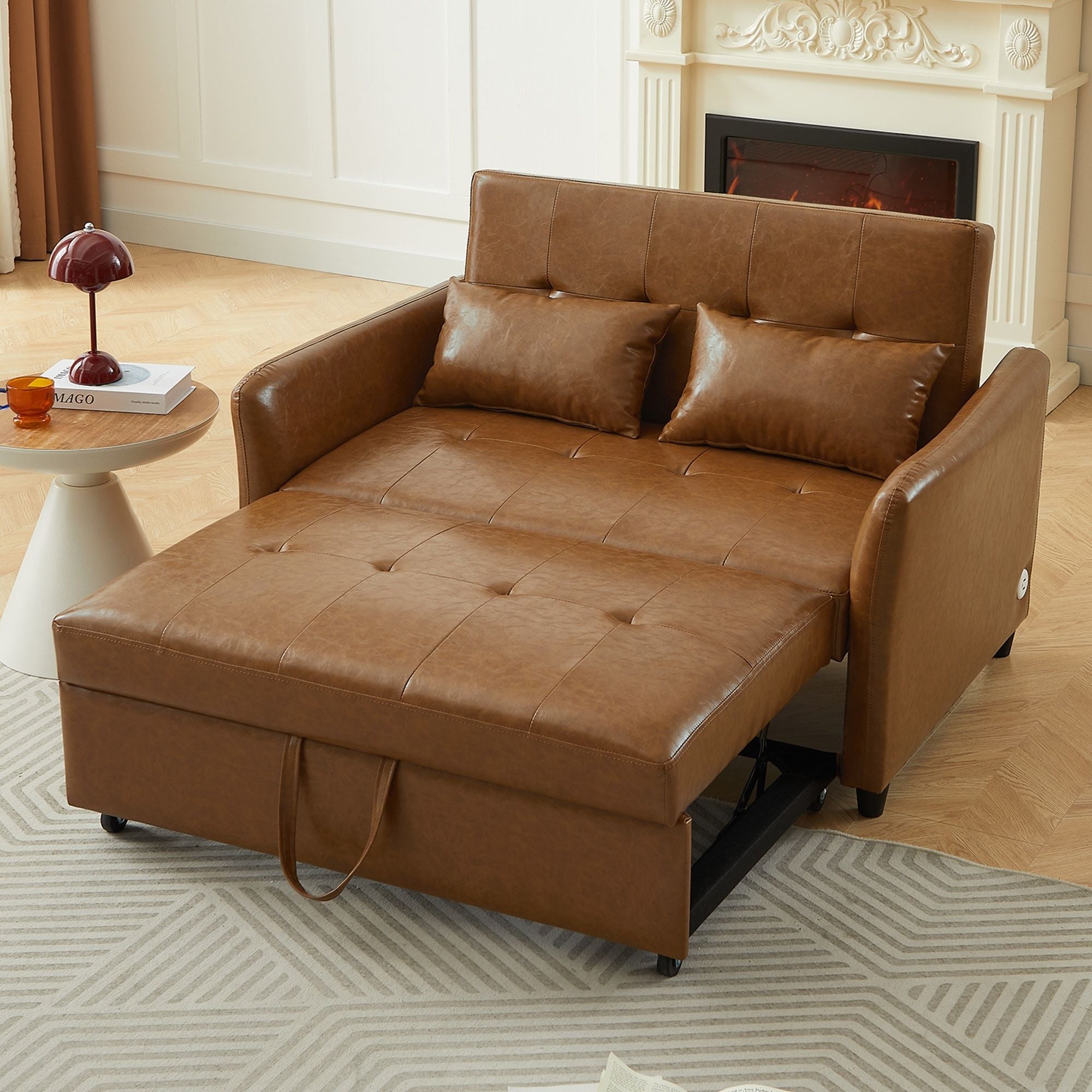 Convertible Sleeper Sofa Bed With 3 USB Ports