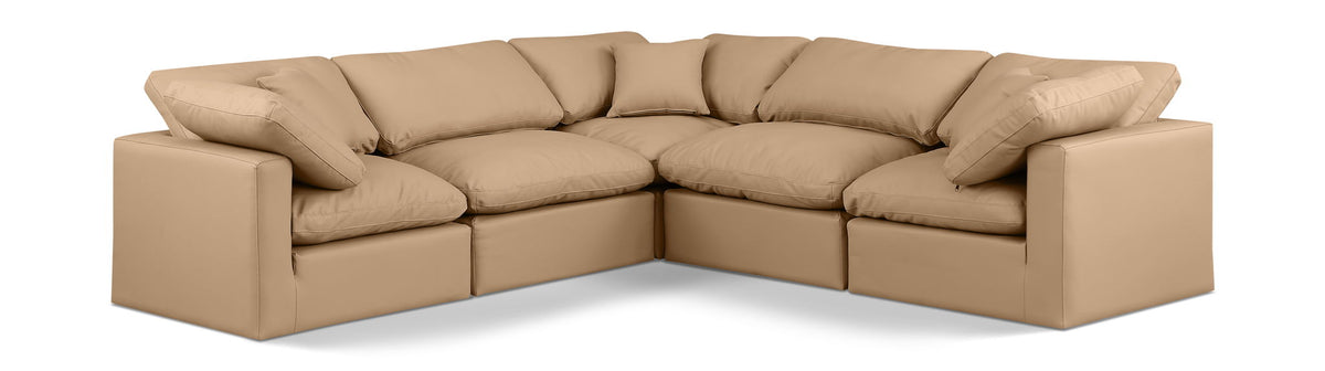 Indulge - Faux Leather 5 Piece Modular Corner Sectional - Tan