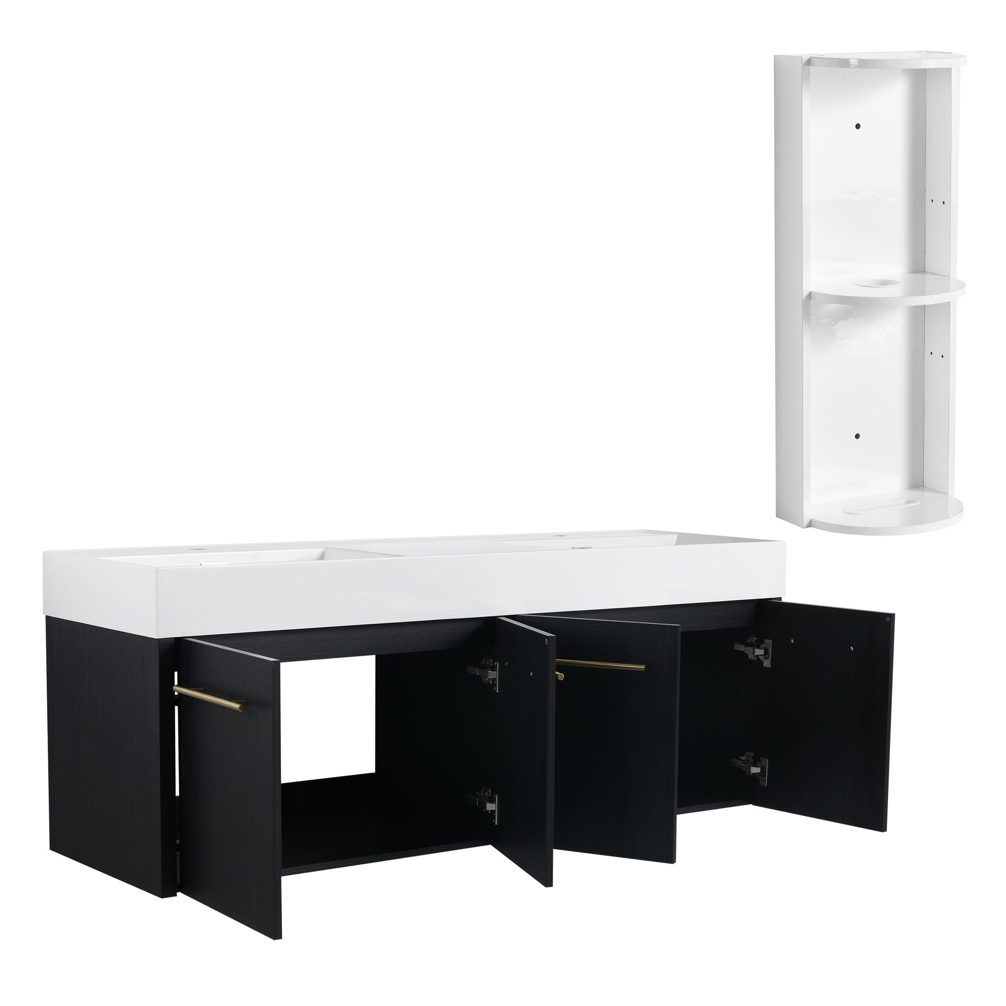 Modern Wall Mounted Bathroom Vanity With Left Sink And Storage Rack