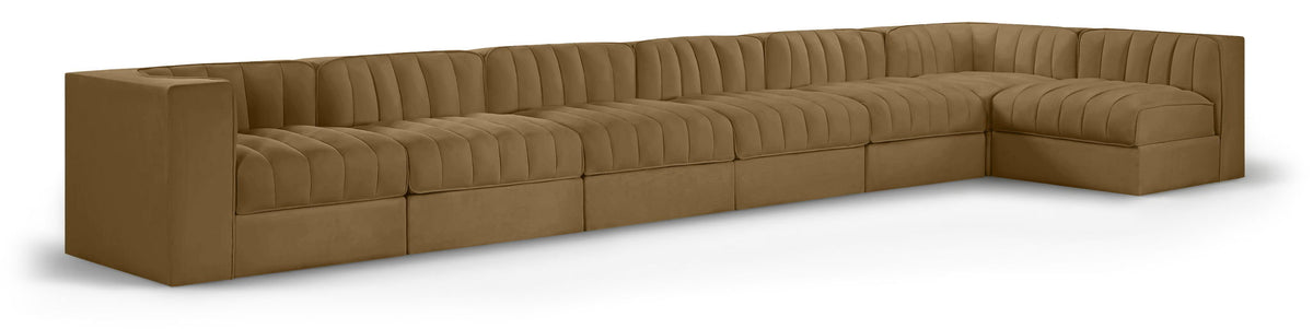 Rummi - Velvet Performance Fabric Upholstered 7 Piece Modular Sectional, L-Shaped (Right)